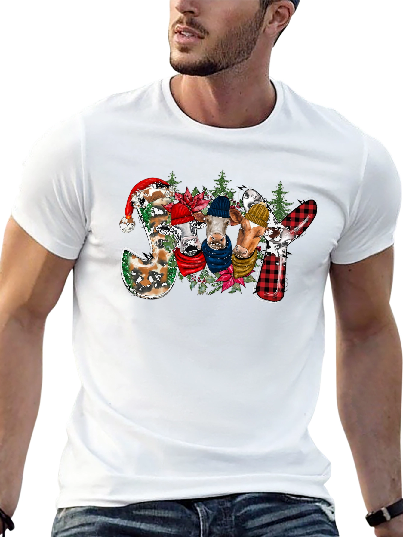 Festive Cow JOY T-Shirt - Christmas Holiday Tee