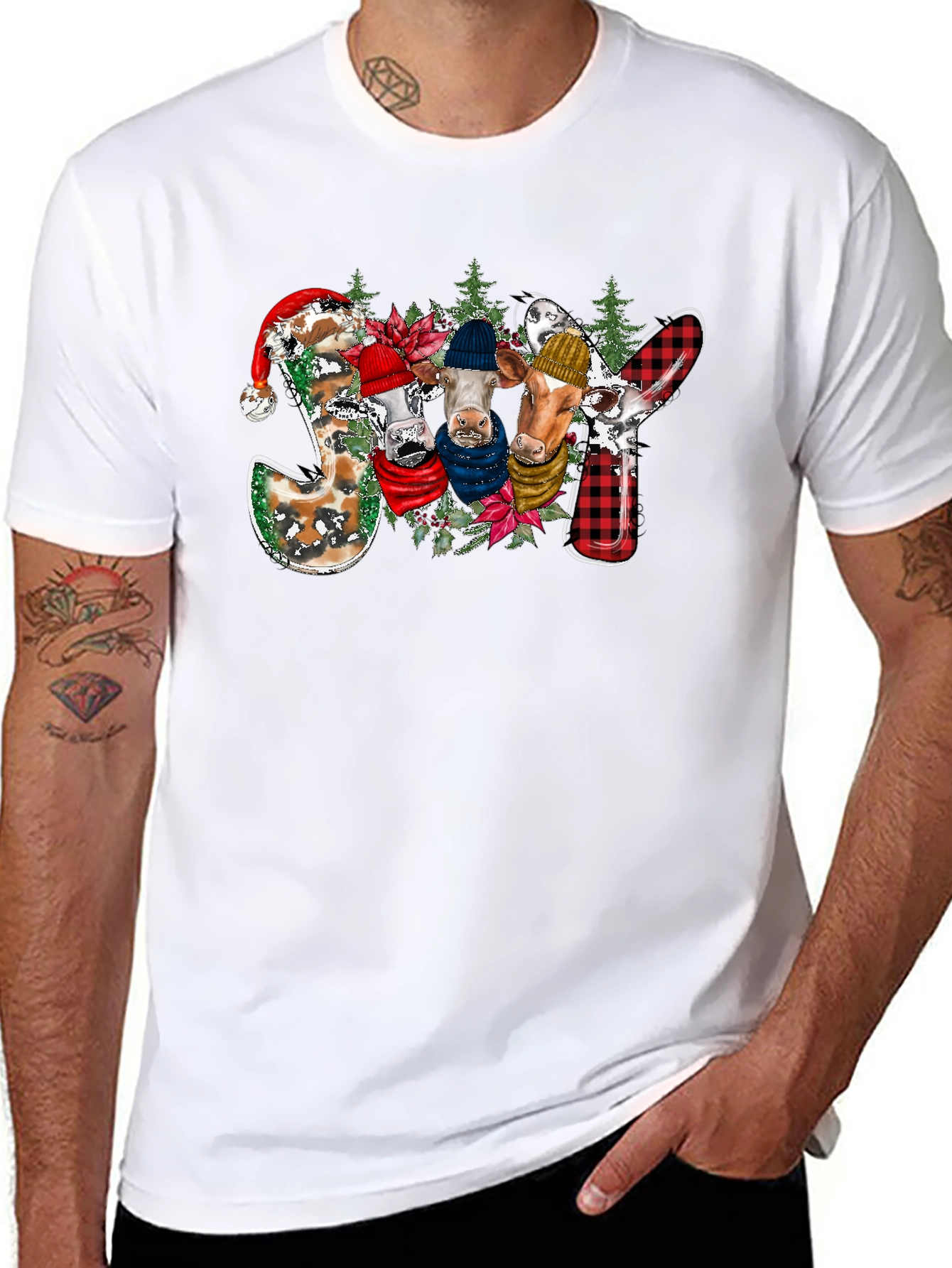 Festive Cow JOY T-Shirt - Christmas Holiday Tee