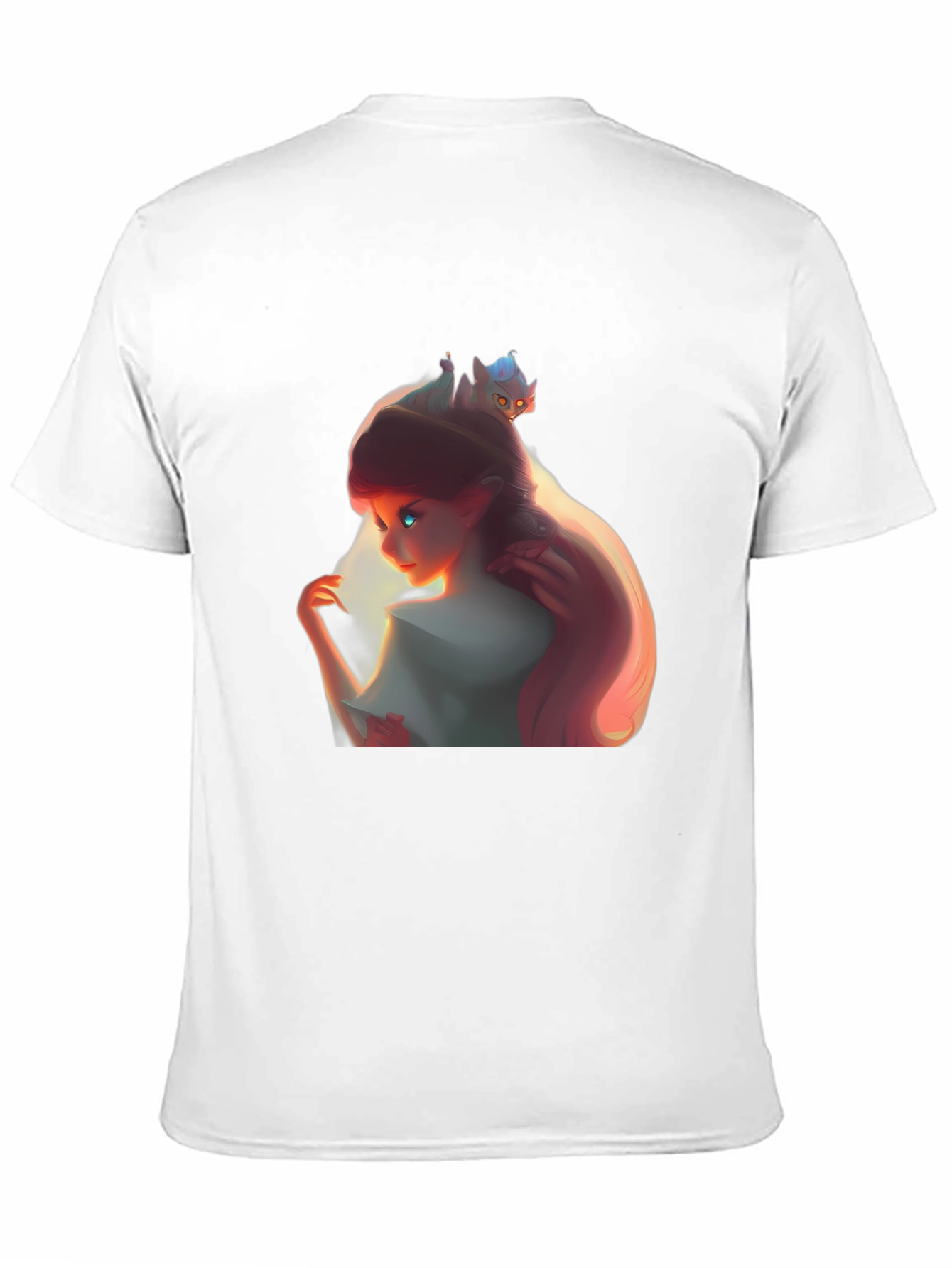 Whimsical Girl and Cat Black Graphic Tee