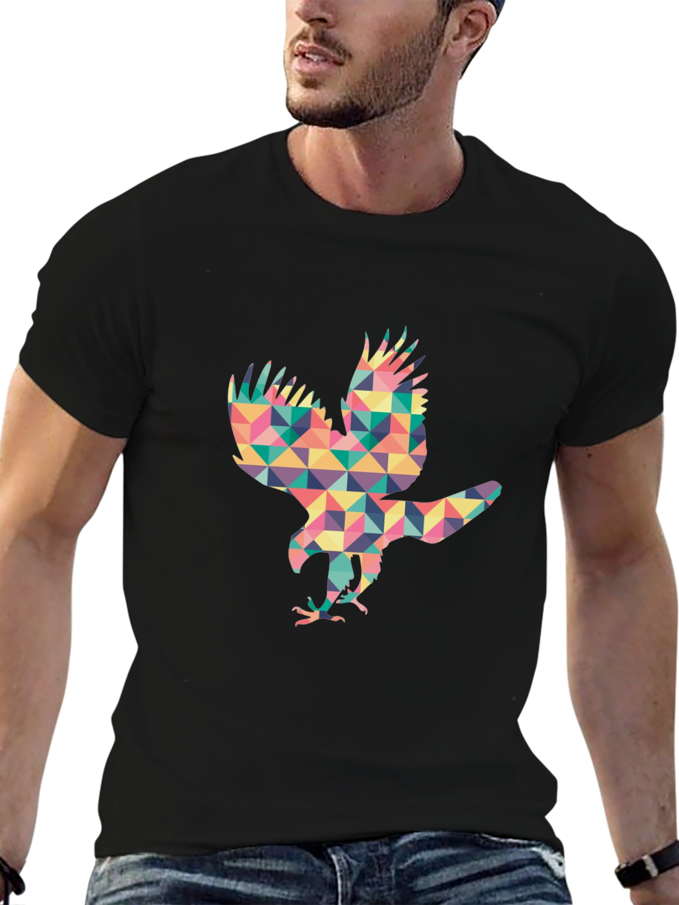 Geometric Eagle Graphic Tee - Stylish Black T-Shirt
