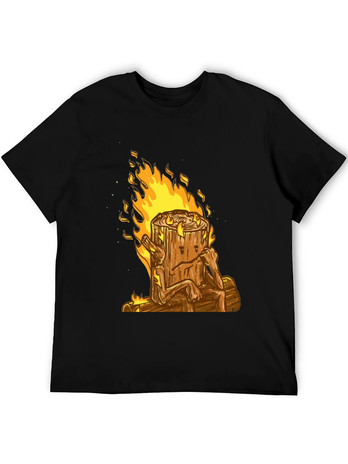 Burning Log T-Shirt - Cartoon Firewood Graphic Tee