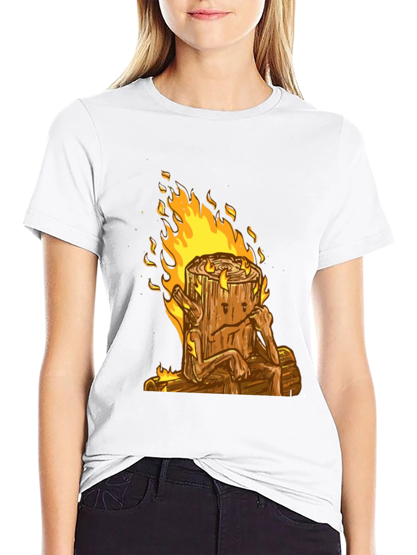 Burning Log T-Shirt - Cartoon Firewood Graphic Tee