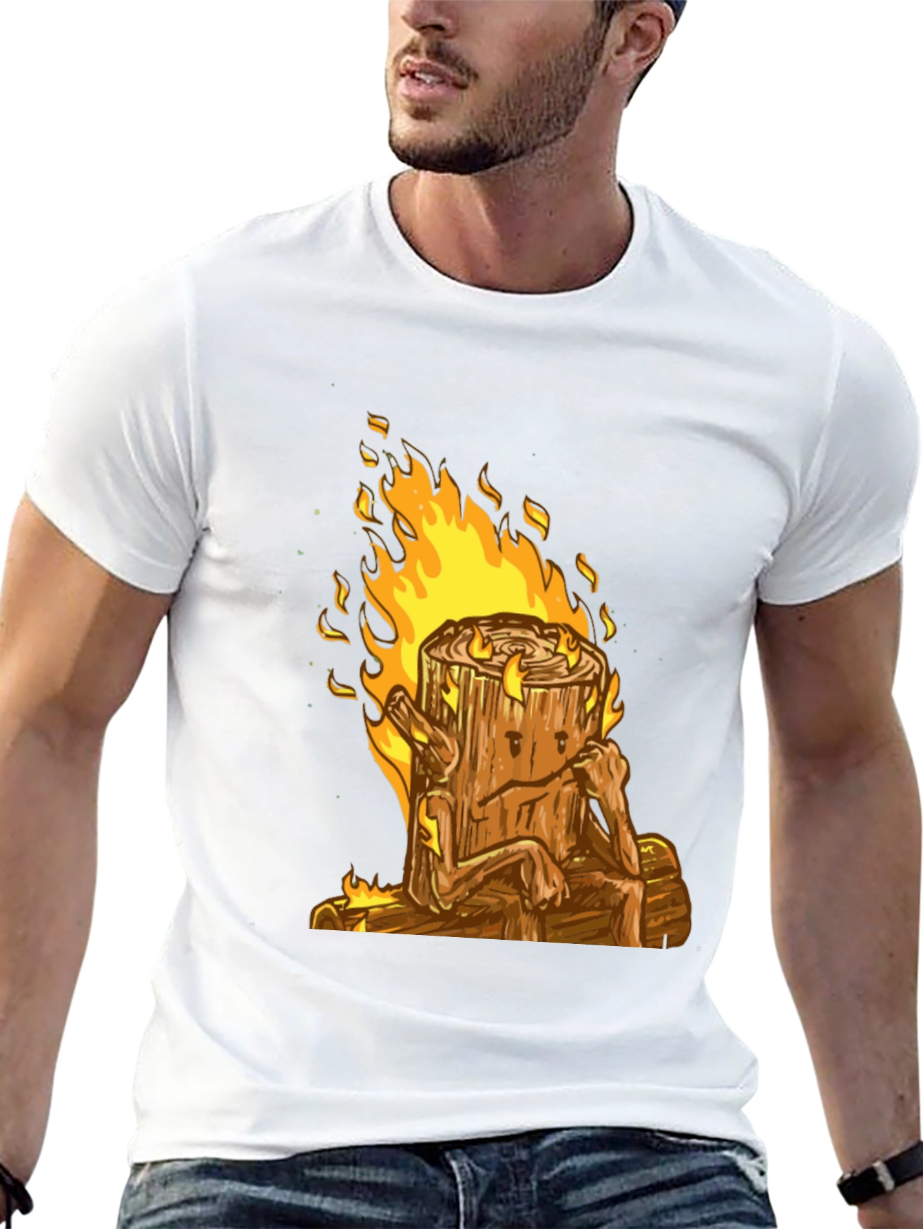 Burning Log T-Shirt - Cartoon Firewood Graphic Tee