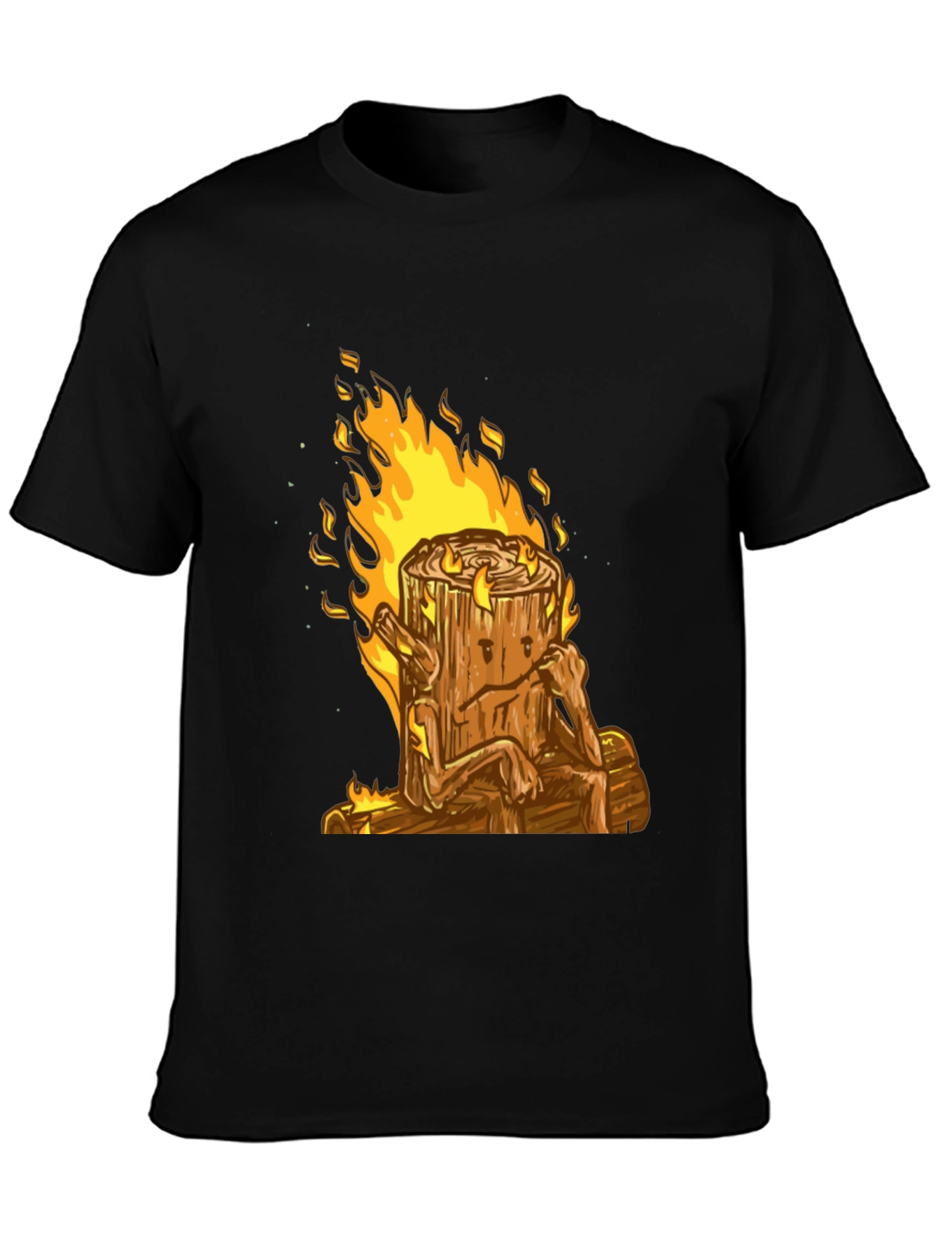Burning Log T-Shirt - Cartoon Firewood Graphic Tee