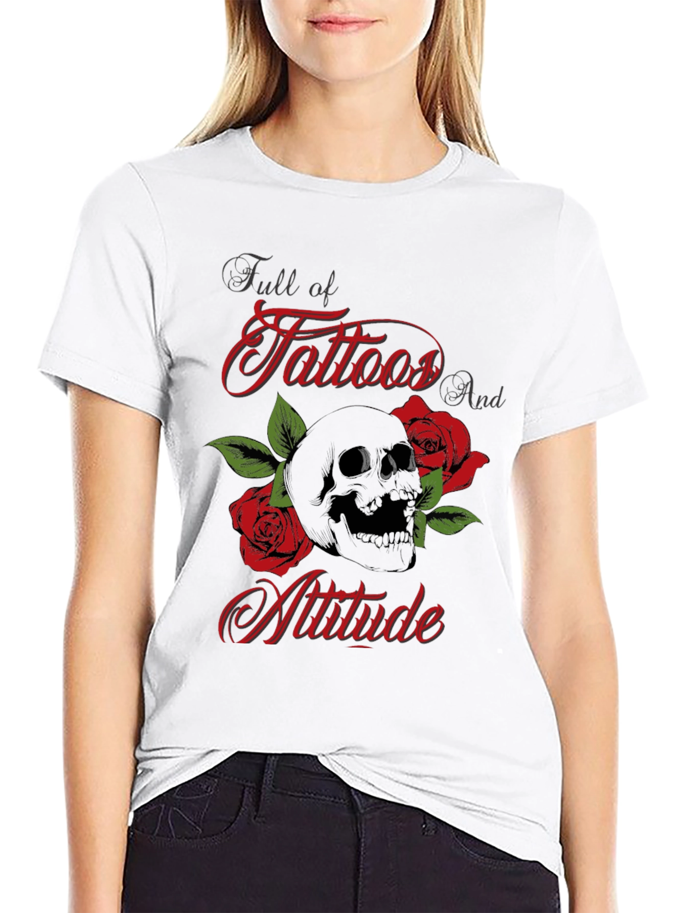 Skull & Roses Tattoo Graphic Tee