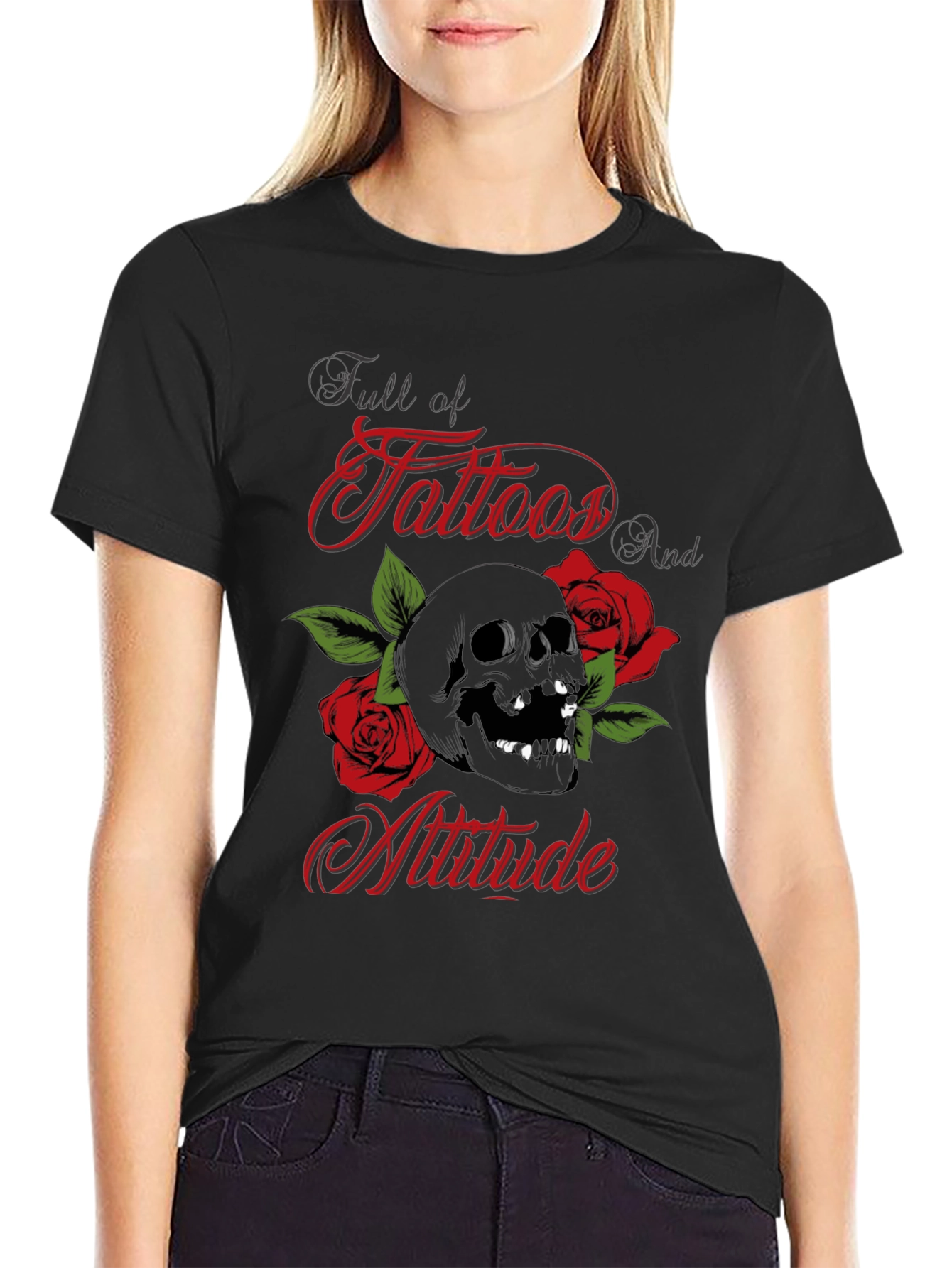Skull & Roses Tattoo Graphic Tee