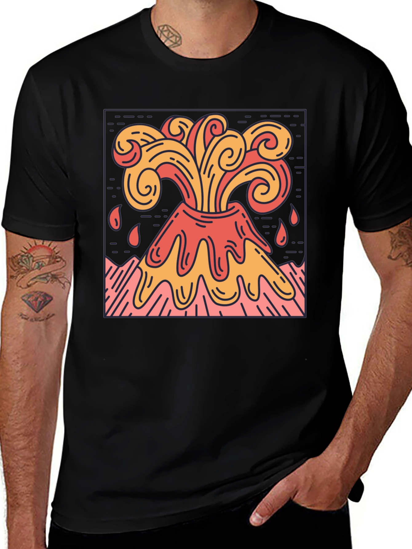 Volcano Eruption Graphic Tee - Lava Flow Design