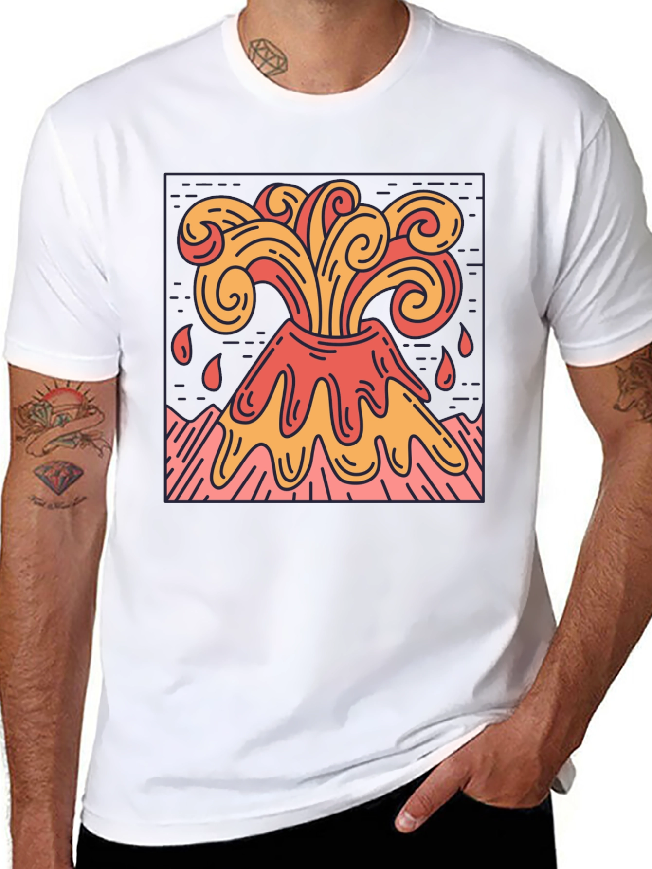 Volcano Eruption Graphic Tee - Lava Flow Design