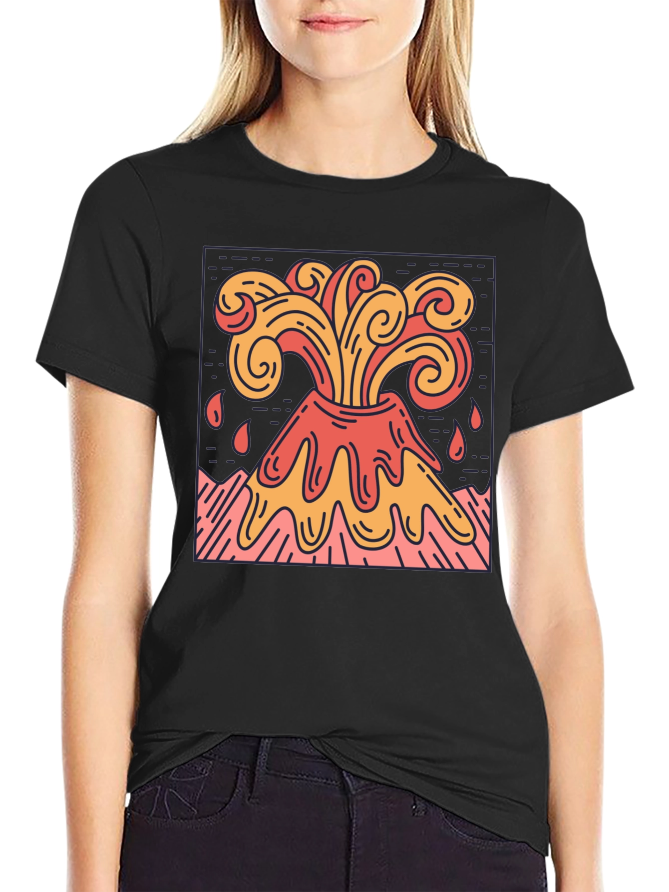 Volcano Eruption Graphic Tee - Lava Flow Design