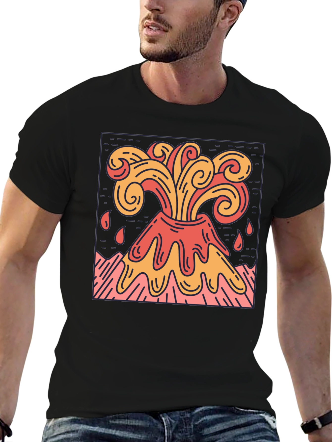 Volcano Eruption Graphic Tee - Lava Flow Design