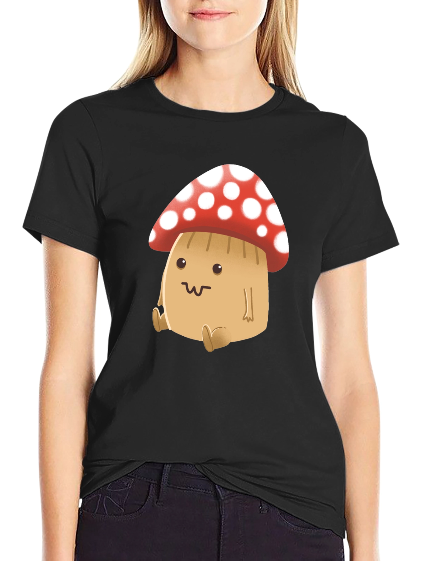 Cute Mushroom Graphic Tee - Black