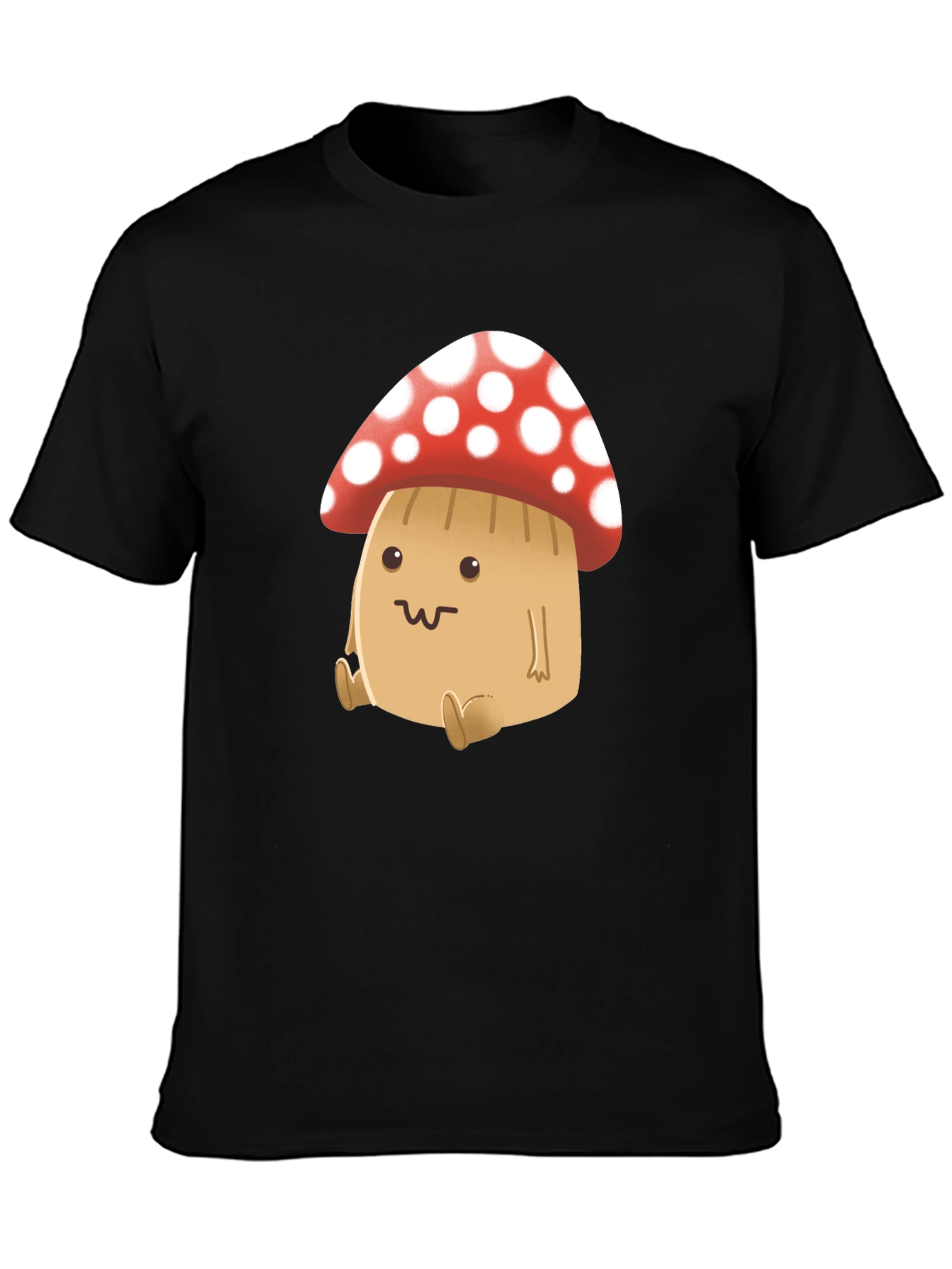 Cute Mushroom Graphic Tee - Black