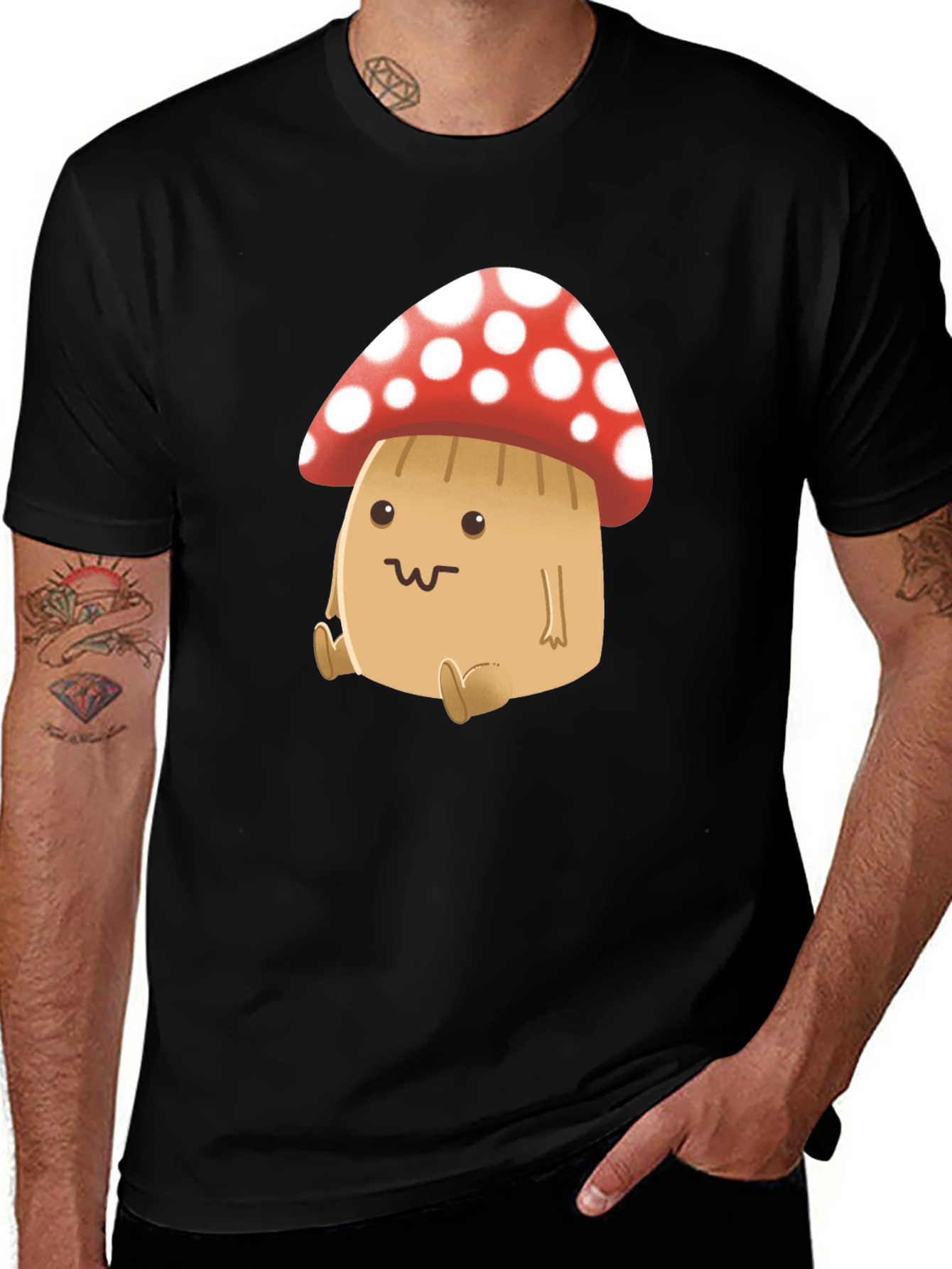 Cute Mushroom Graphic Tee - Black