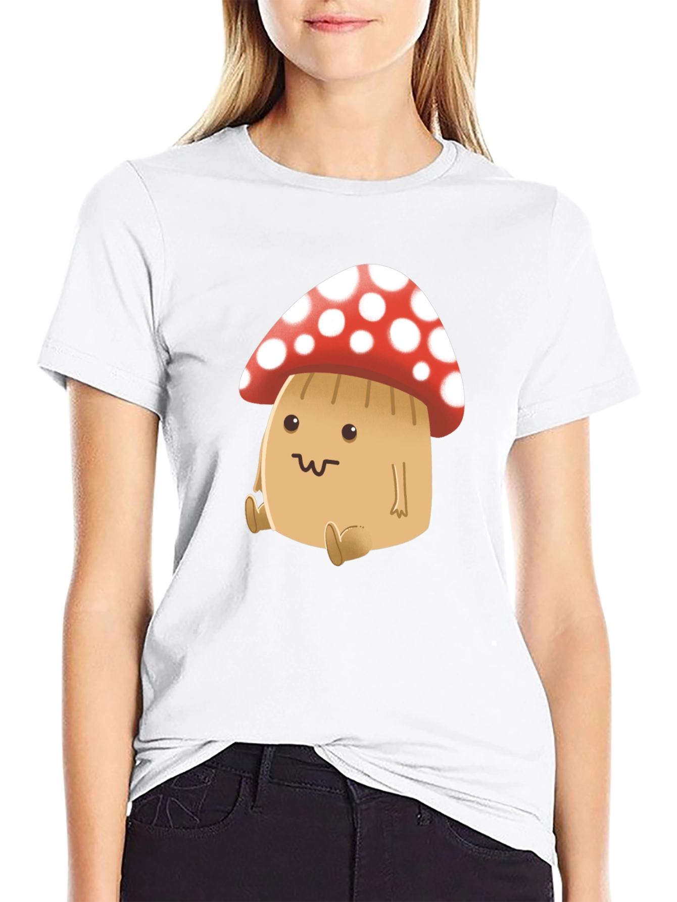 Cute Mushroom Graphic Tee - Black