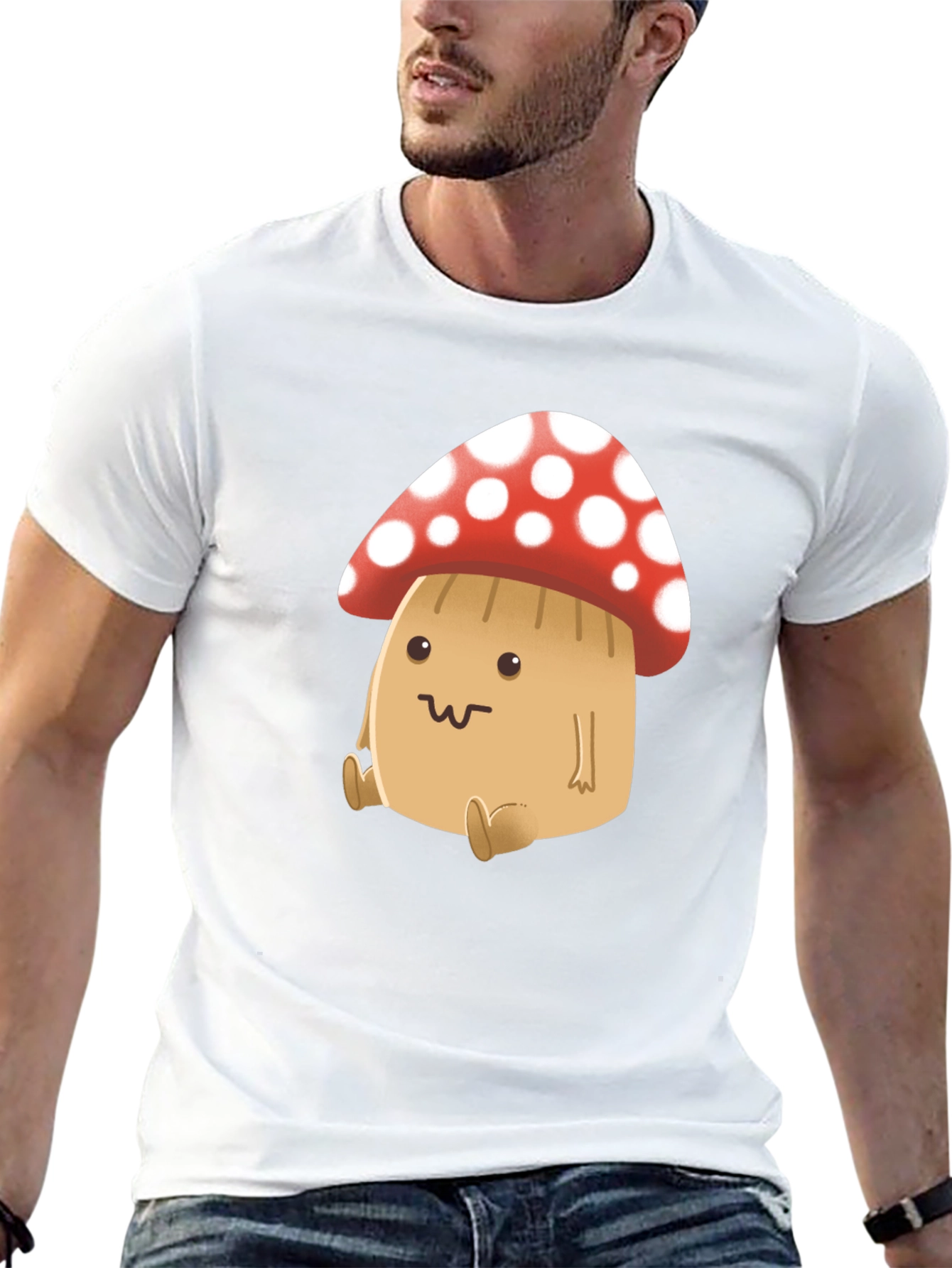 Cute Mushroom Graphic Tee - Black