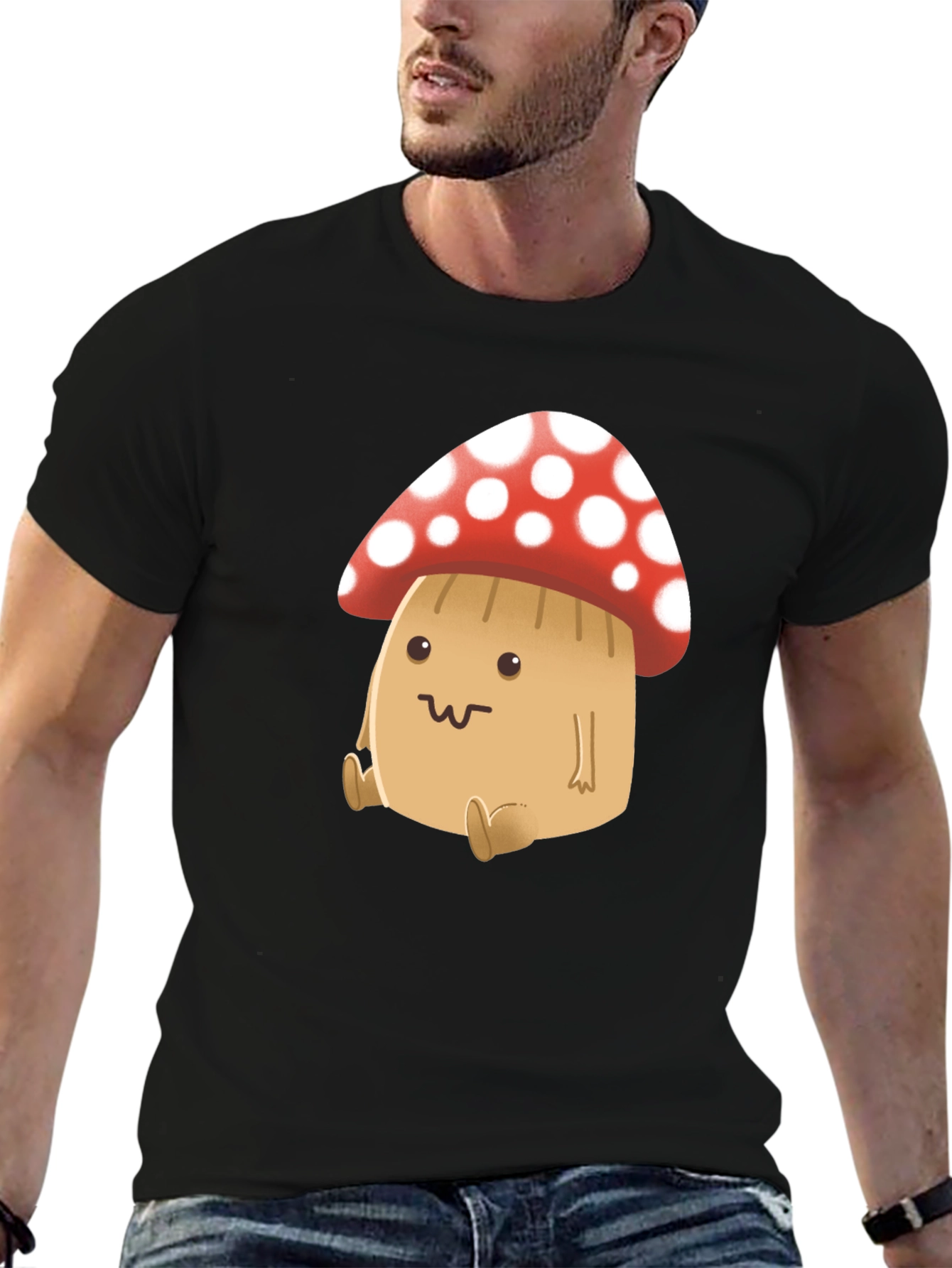 Cute Mushroom Graphic Tee - Black