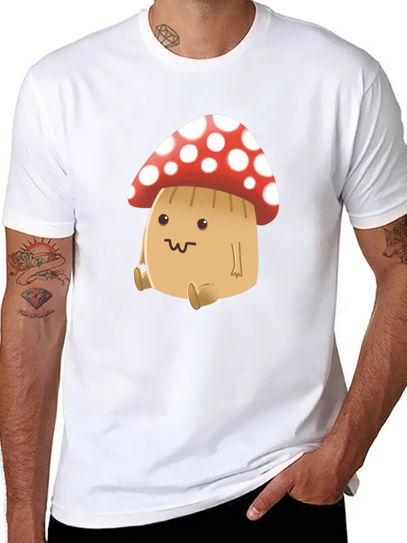 Cute Mushroom Graphic Tee - Black