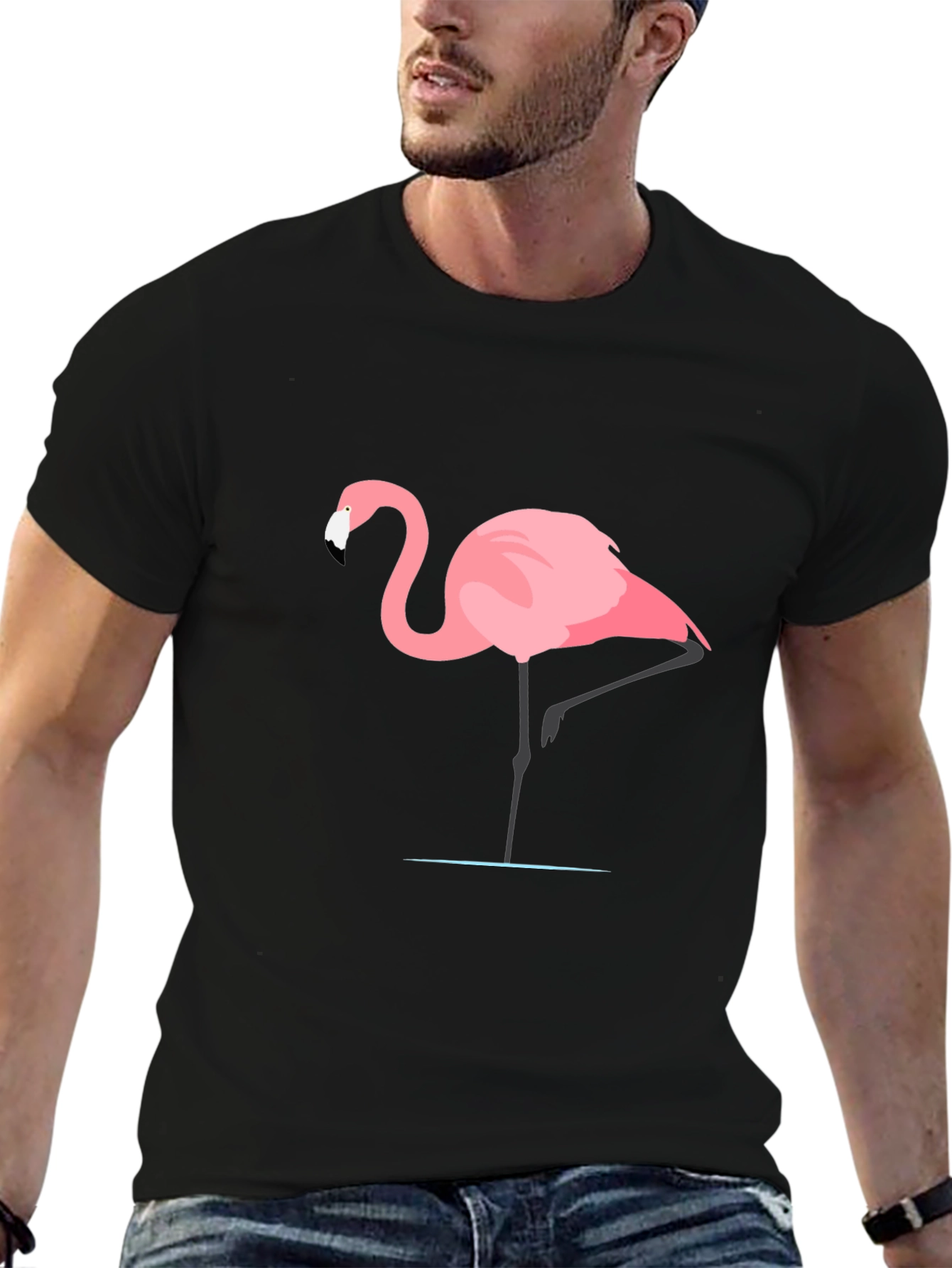 Flamingo Graphic Tee - Black Casual T-Shirt