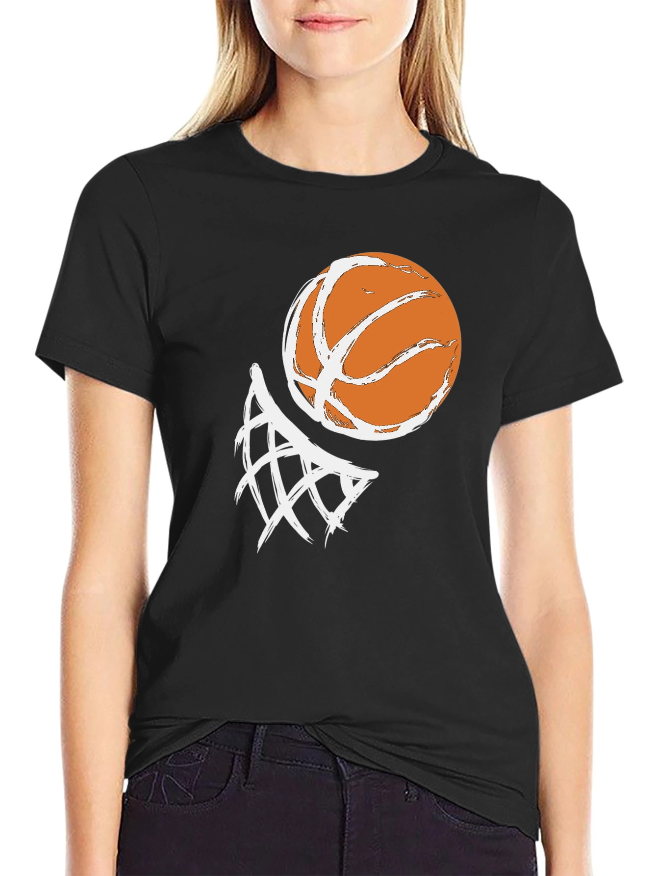Basketball Graphic Tee - Black Cotton T-Shirt