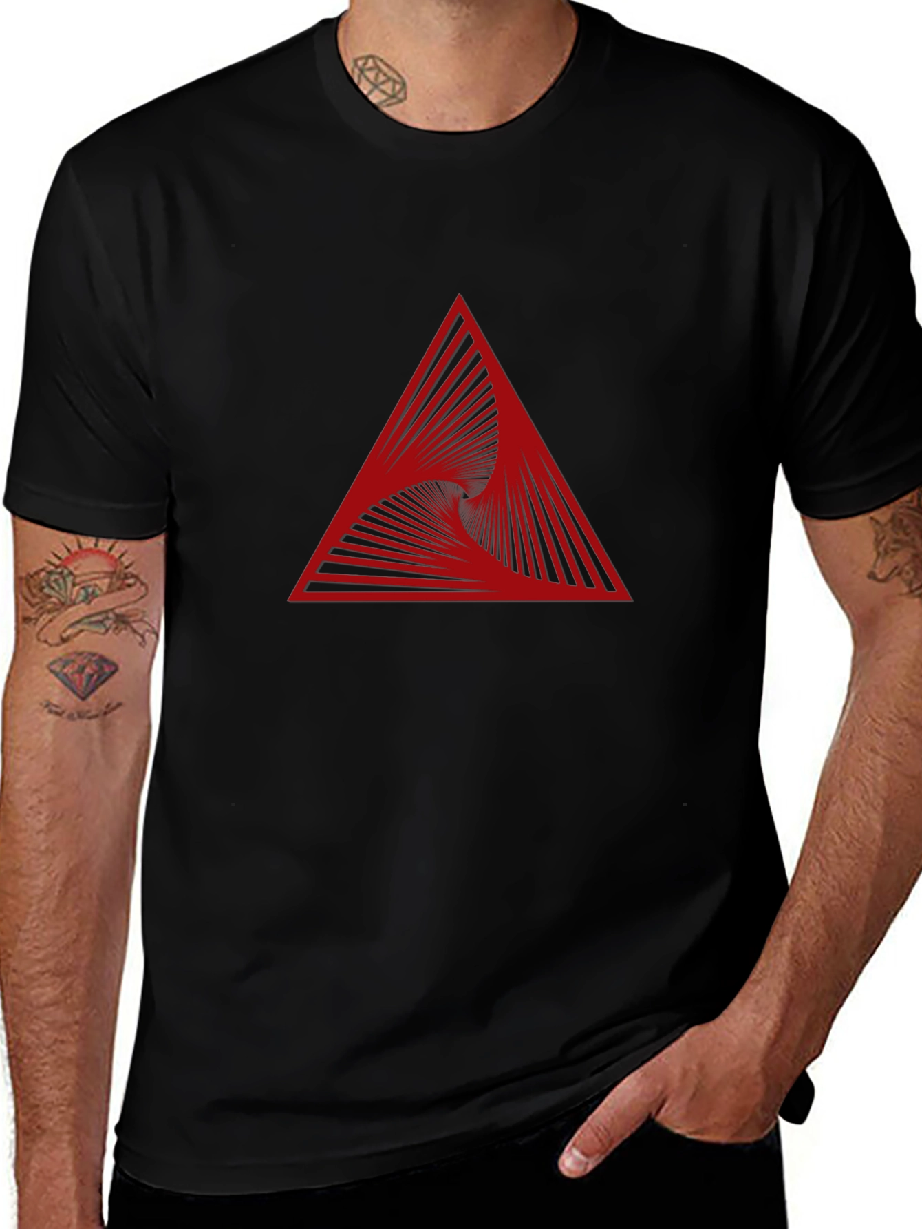 Geometric Vortex Triangle Graphic Tee - Modern Style