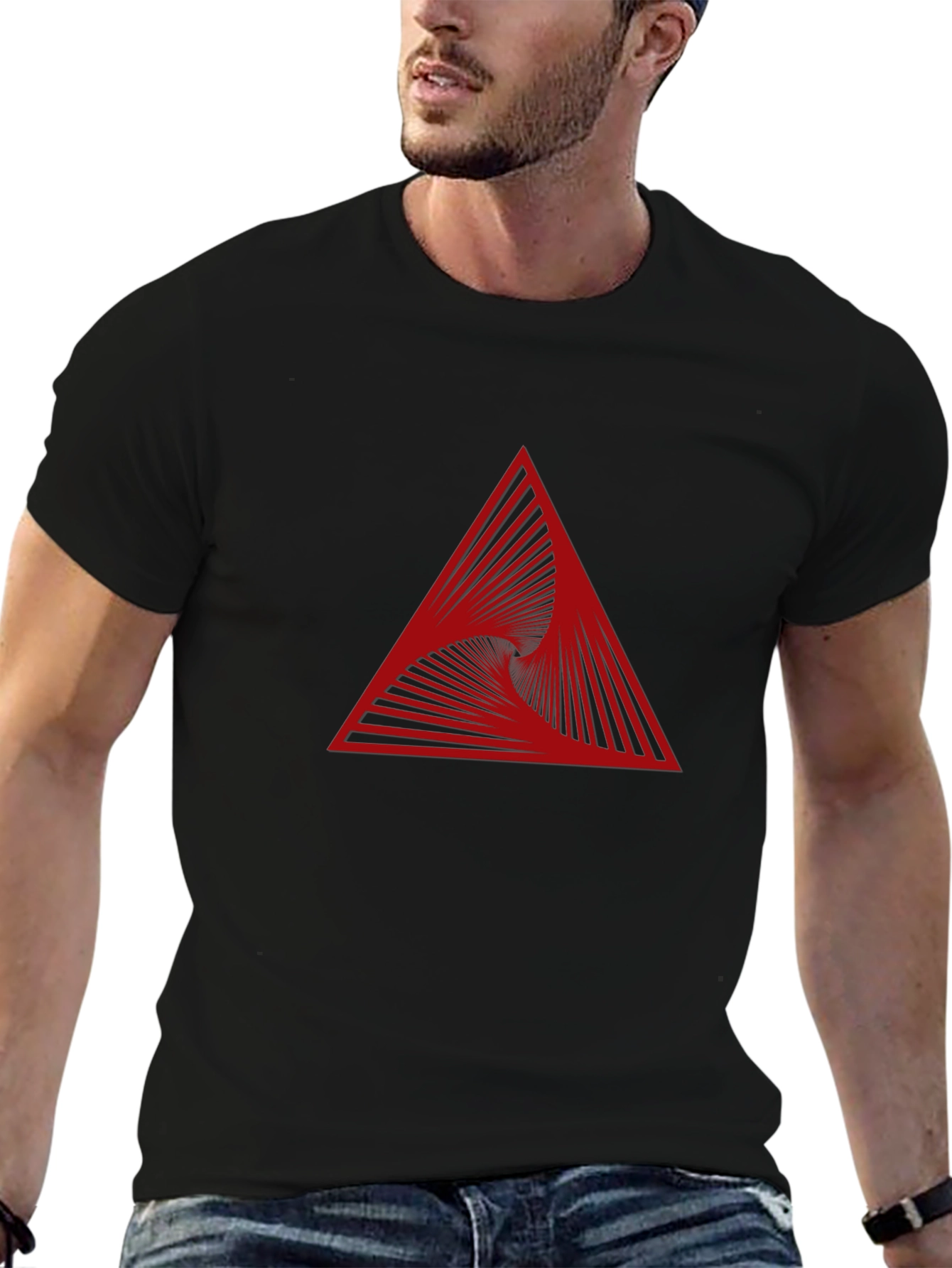 Geometric Vortex Triangle Graphic Tee - Modern Style