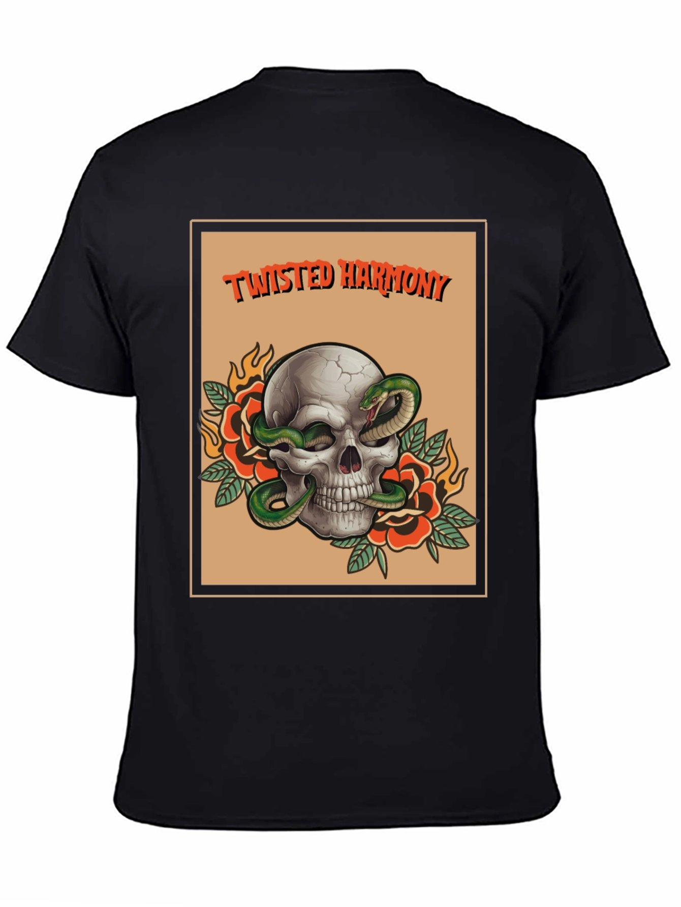 Twisted Harmony Graphic Tee - Skull & Snake Design