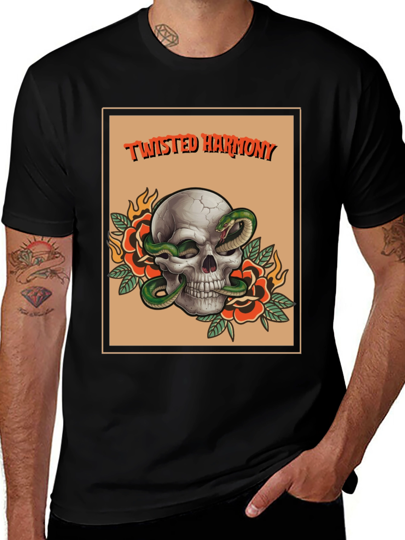 Twisted Harmony Graphic Tee - Skull & Snake Design