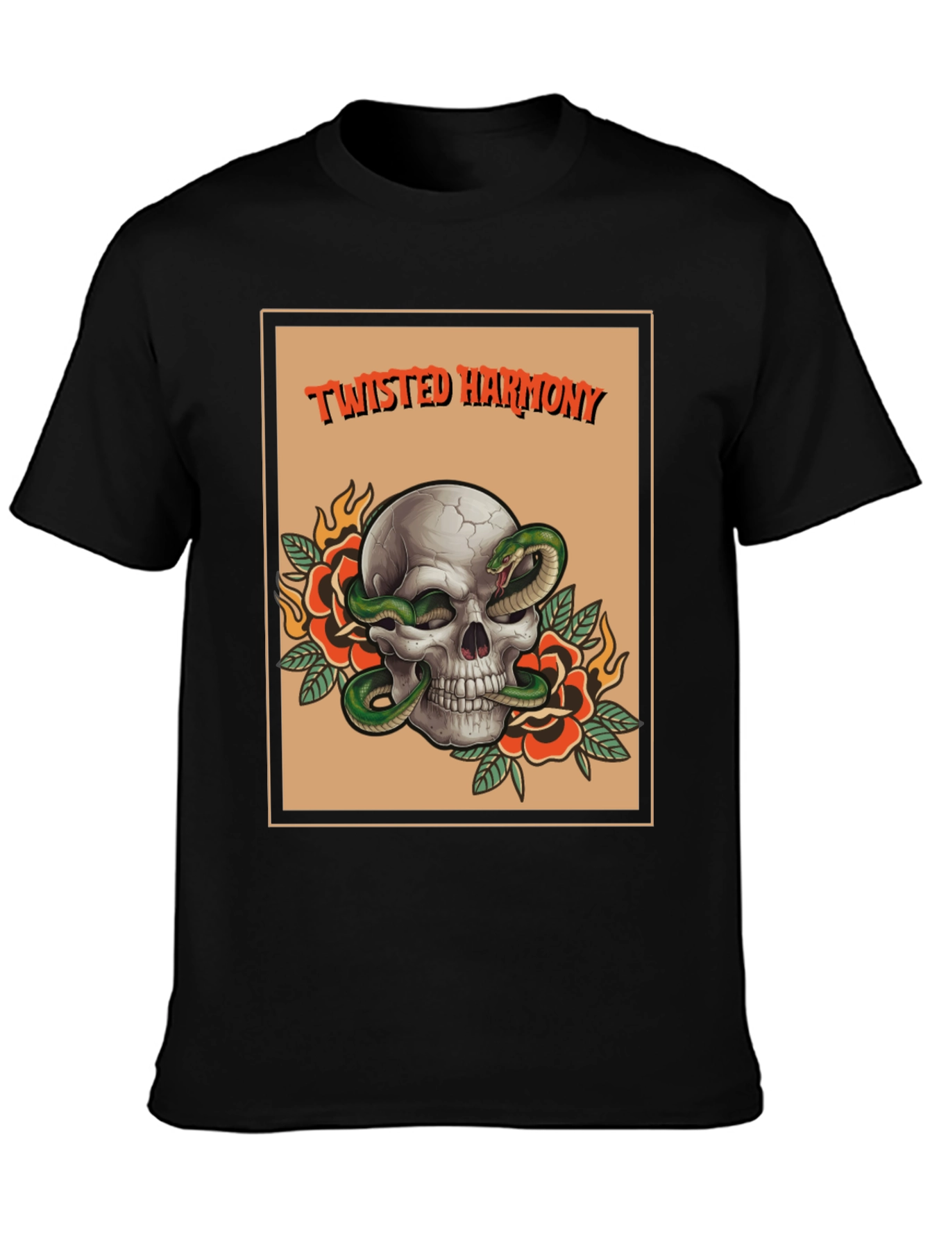 Twisted Harmony Graphic Tee - Skull & Snake Design