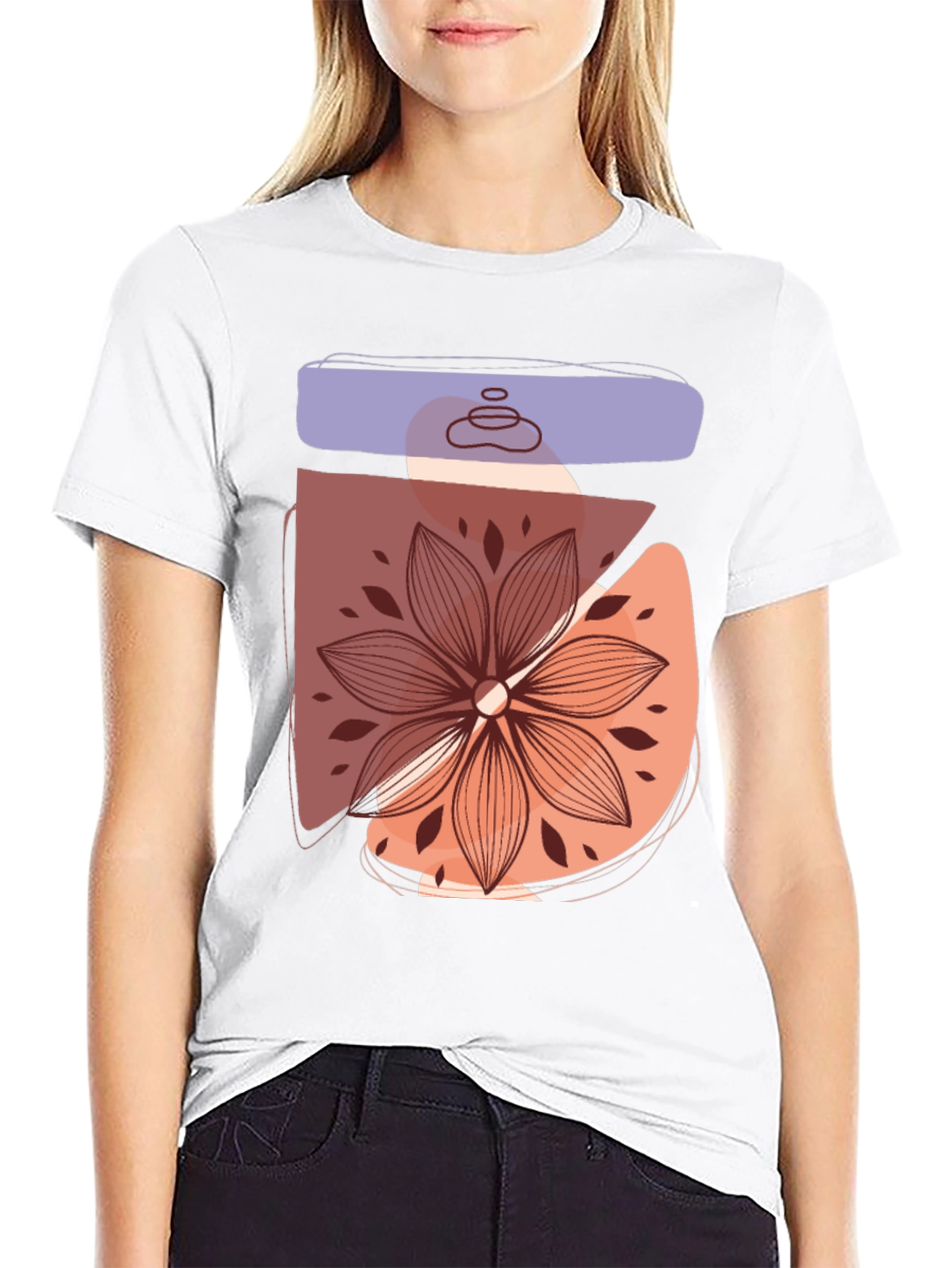 Abstract Floral Graphic Tee - Trendy Casual Shirt