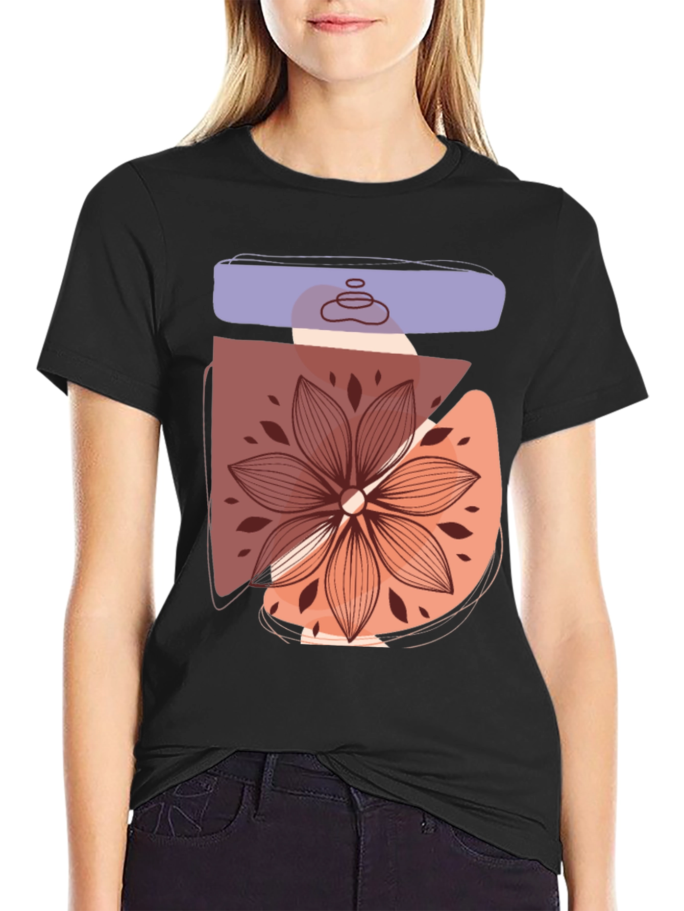 Abstract Floral Graphic Tee - Trendy Casual Shirt