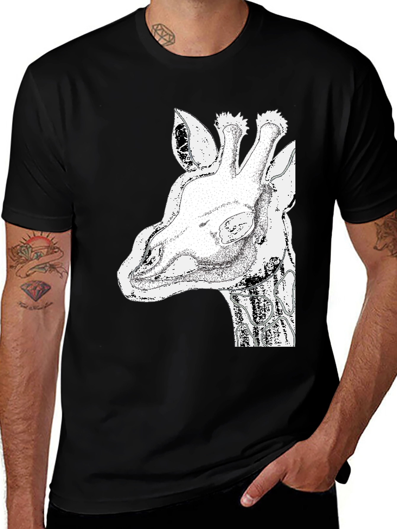 Giraffe Graphic Tee - Black Cotton T-Shirt