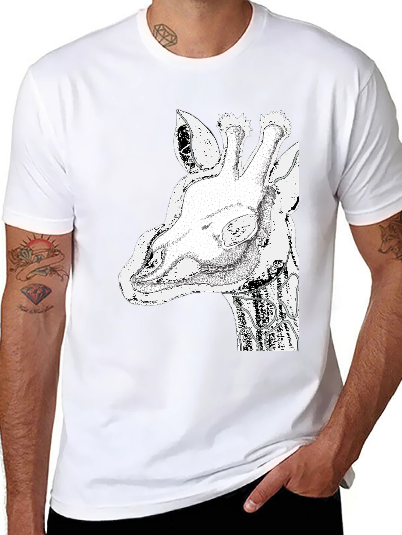 Giraffe Graphic Tee - Black Cotton T-Shirt