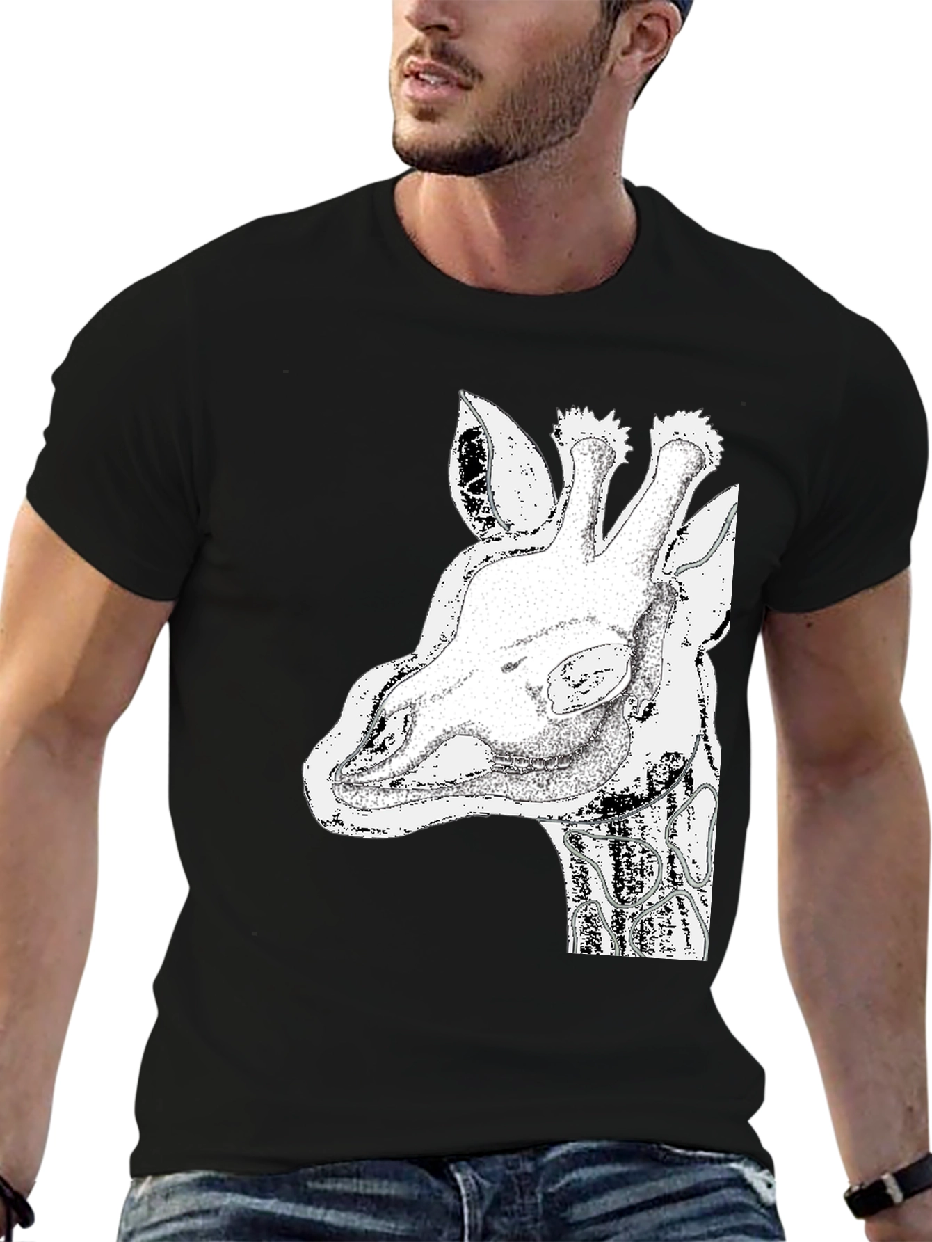 Giraffe Graphic Tee - Black Cotton T-Shirt