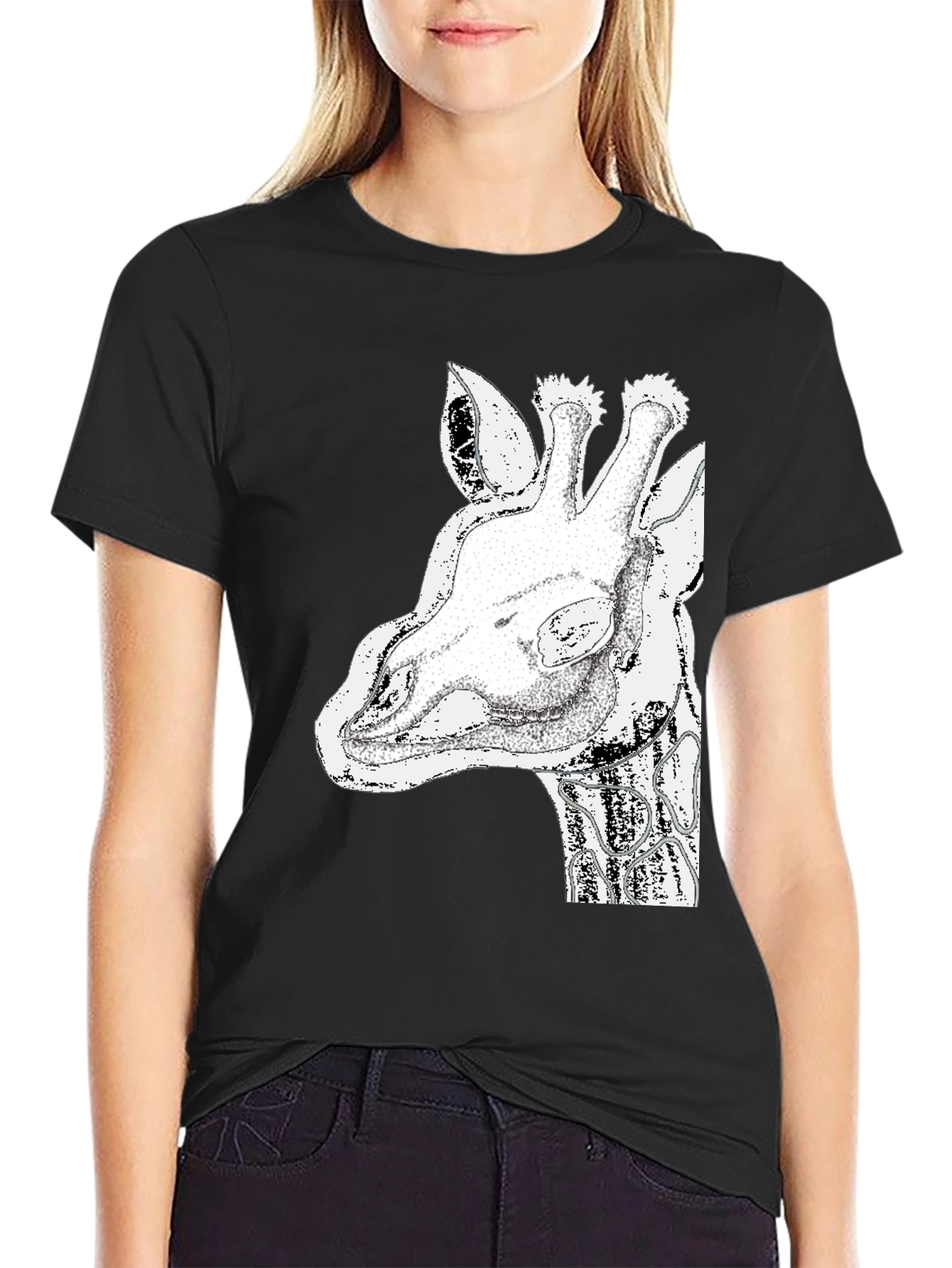 Giraffe Graphic Tee - Black Cotton T-Shirt