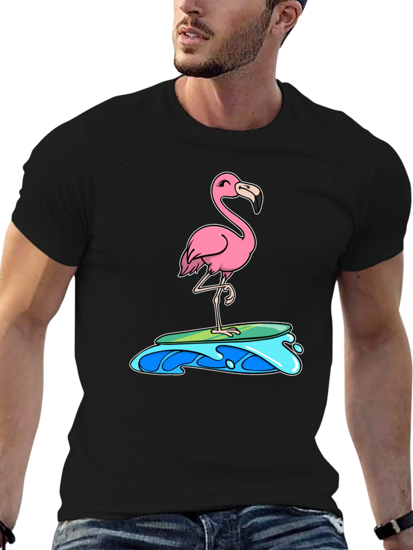 Flamingo Surfing T-Shirt - Cute & Fun Design