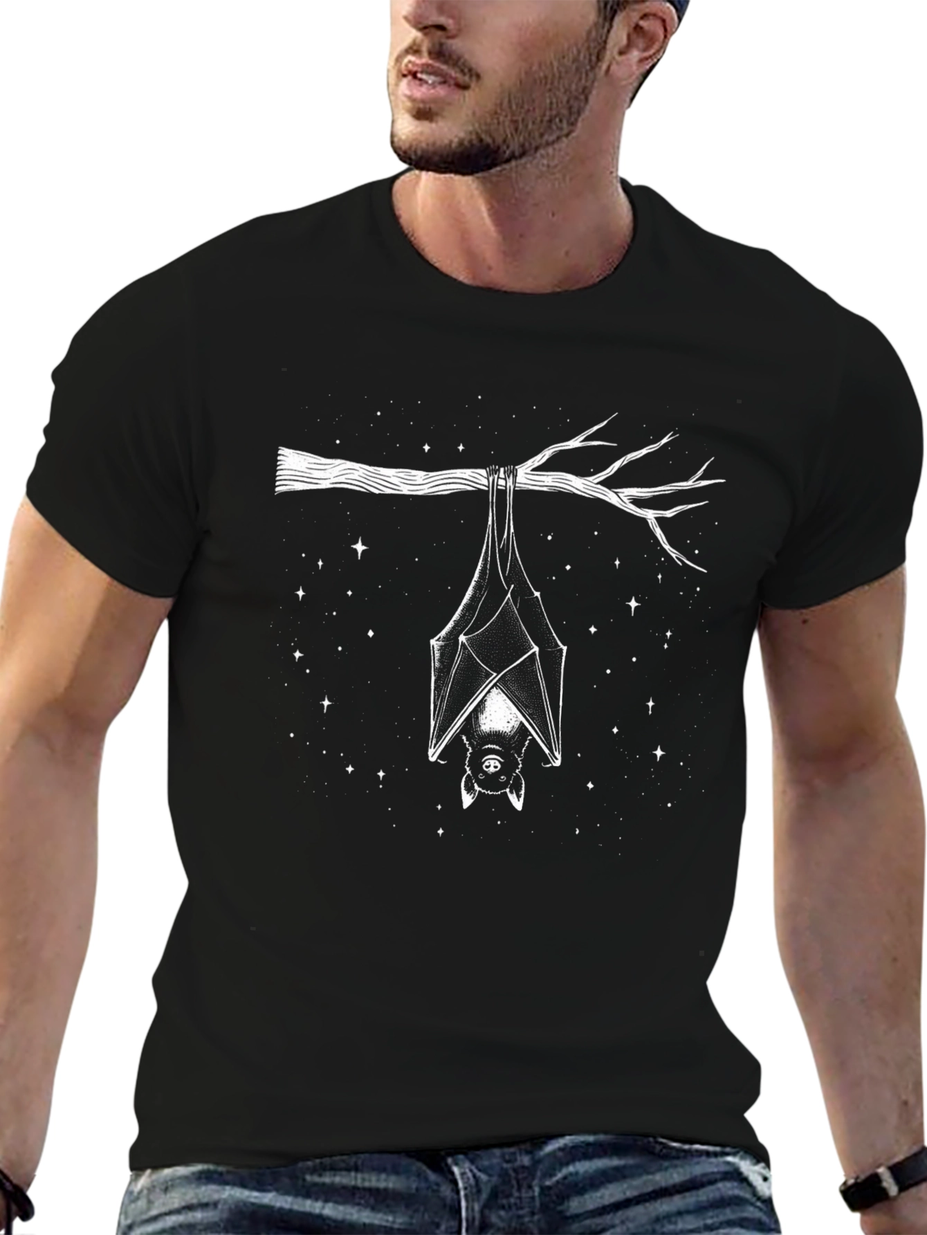 Bat Print Black T-Shirt - Hanging Bat Design