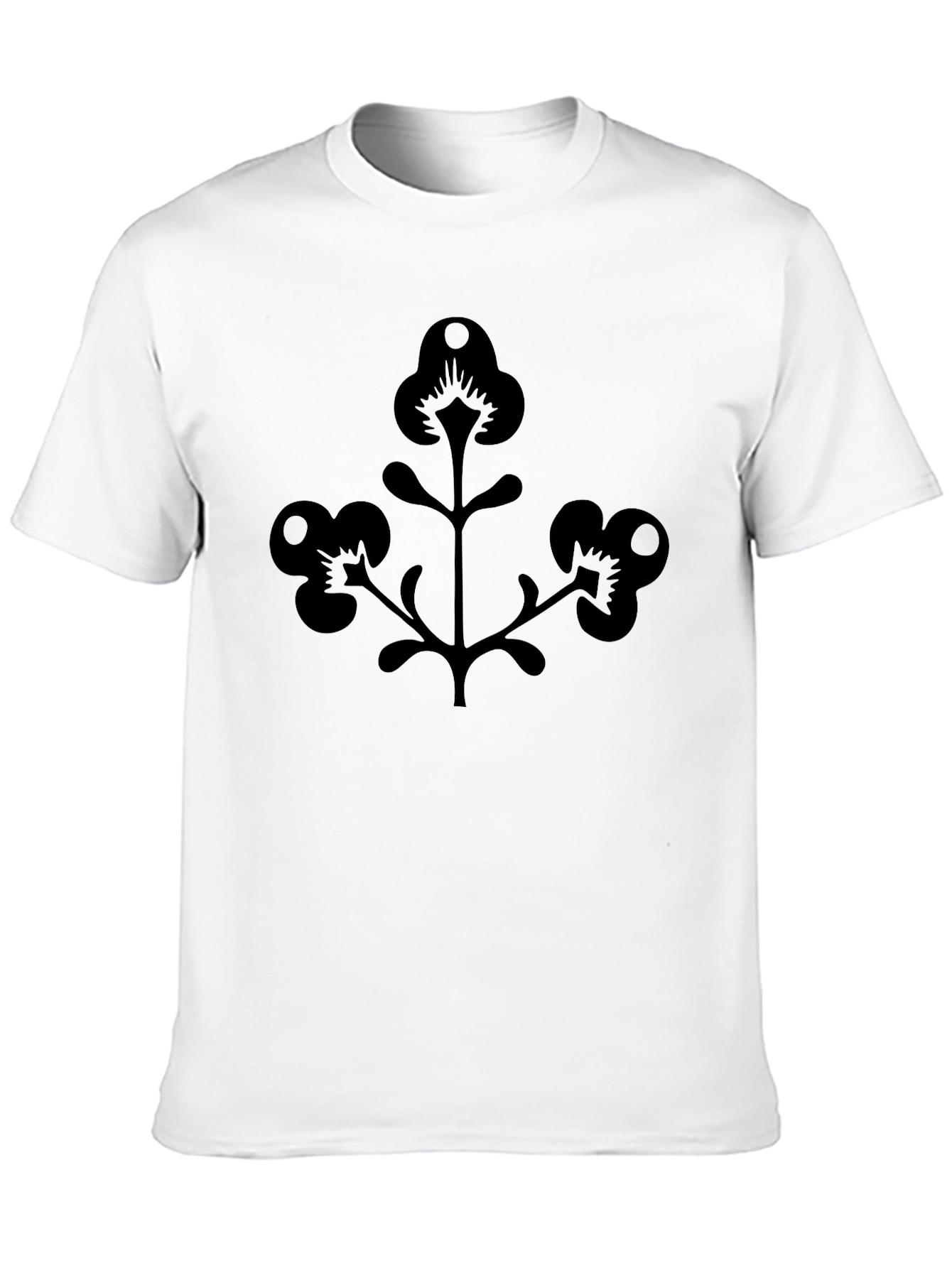 Mens Black T-Shirt with Floral Silhouette Design