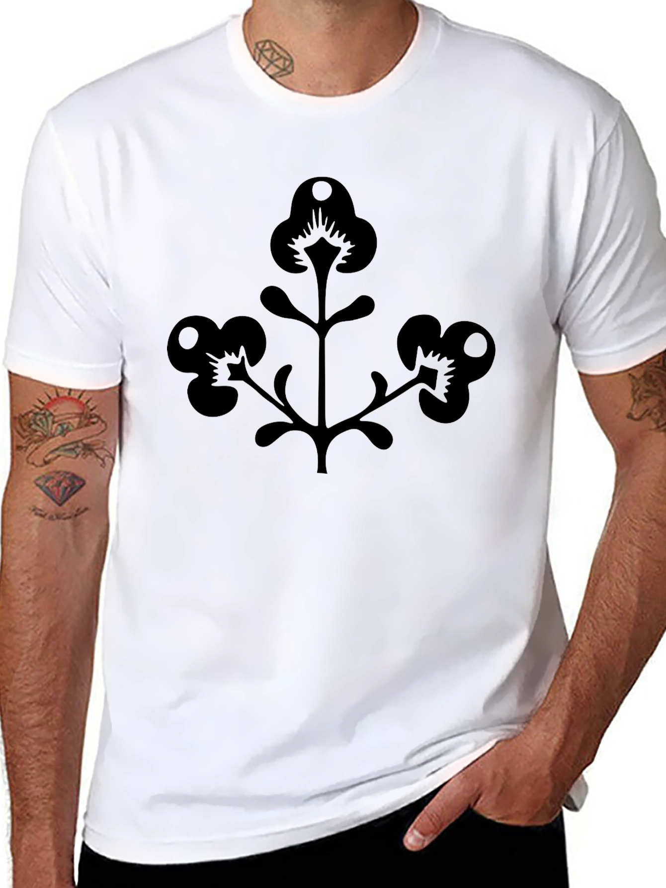 Mens Black T-Shirt with Floral Silhouette Design
