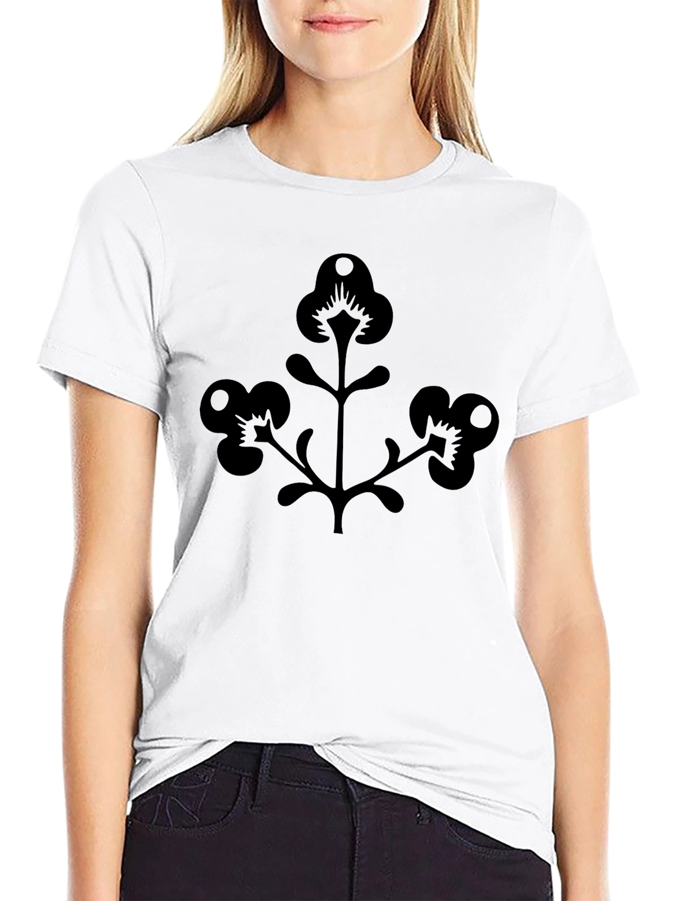 Mens Black T-Shirt with Floral Silhouette Design