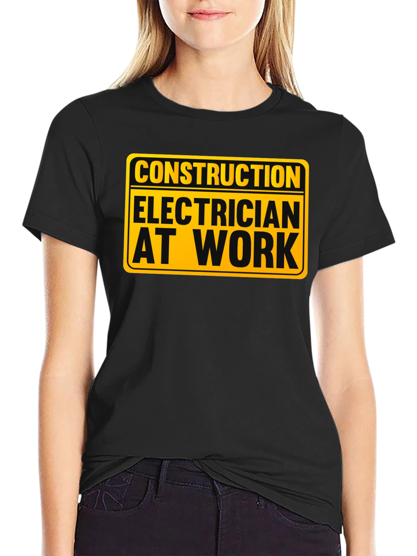 Construction Electrician at Work - Black T-Shirt