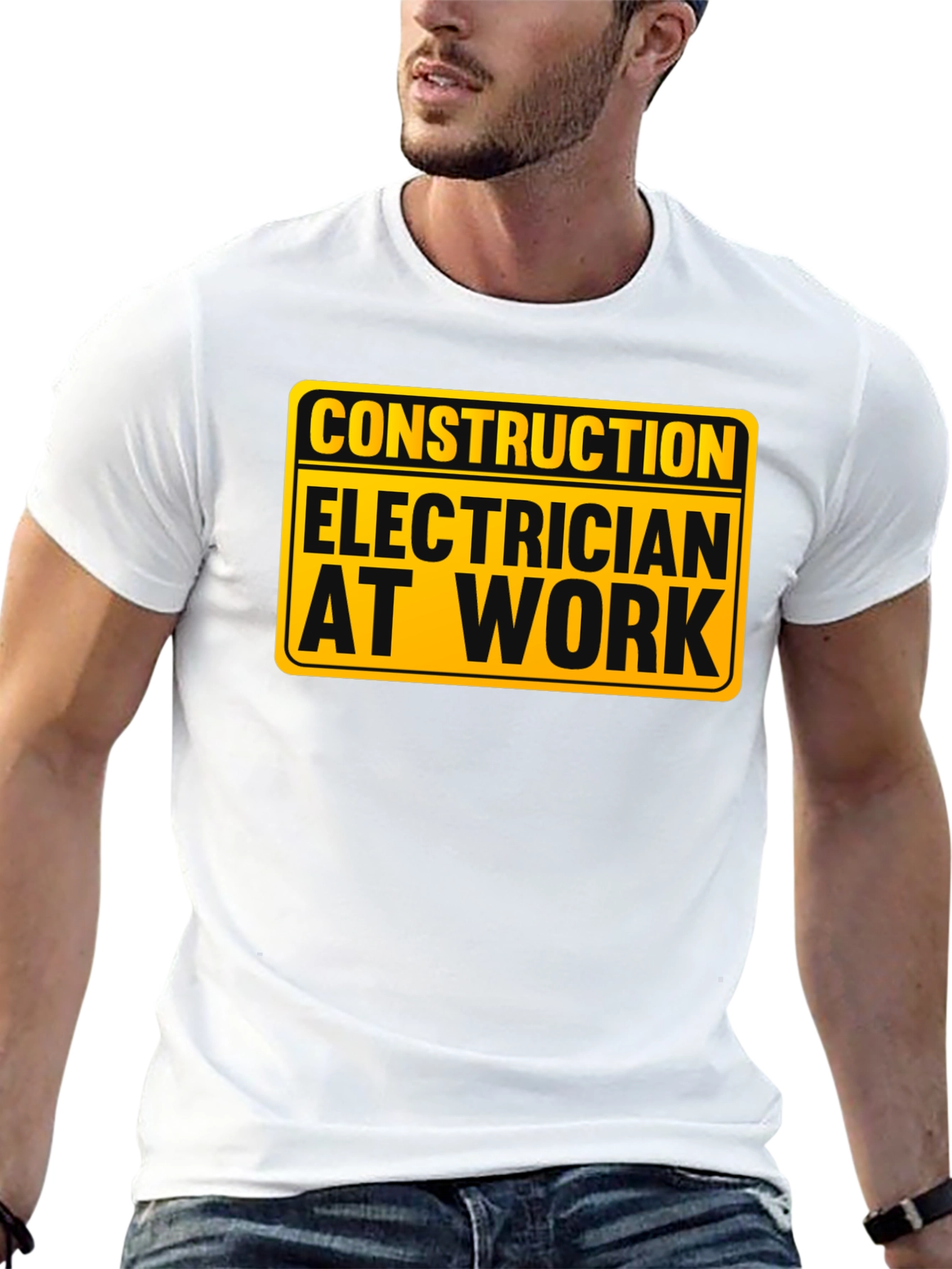 Construction Electrician at Work - Black T-Shirt