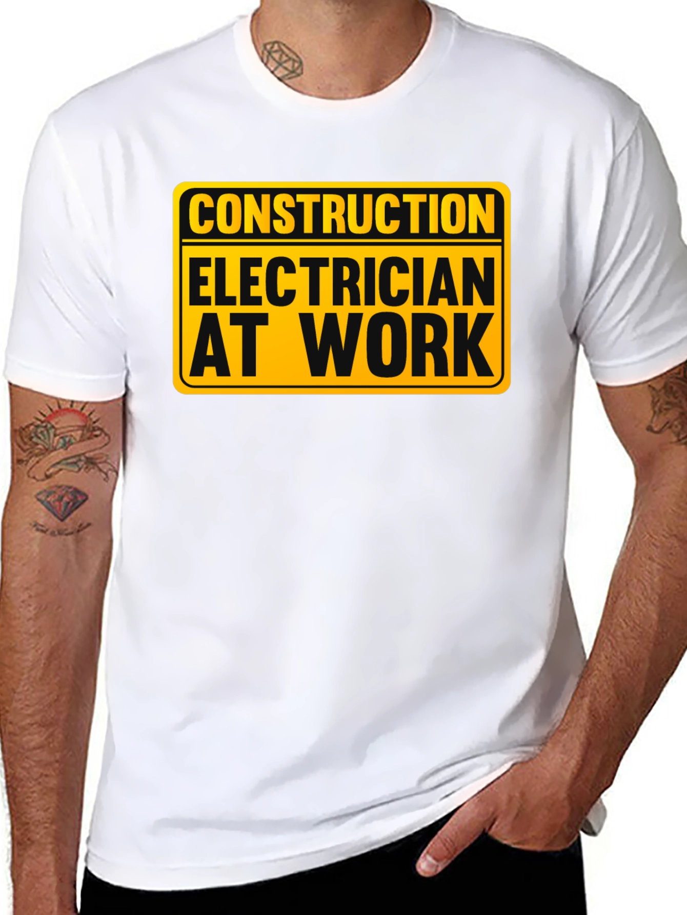 Construction Electrician at Work - Black T-Shirt