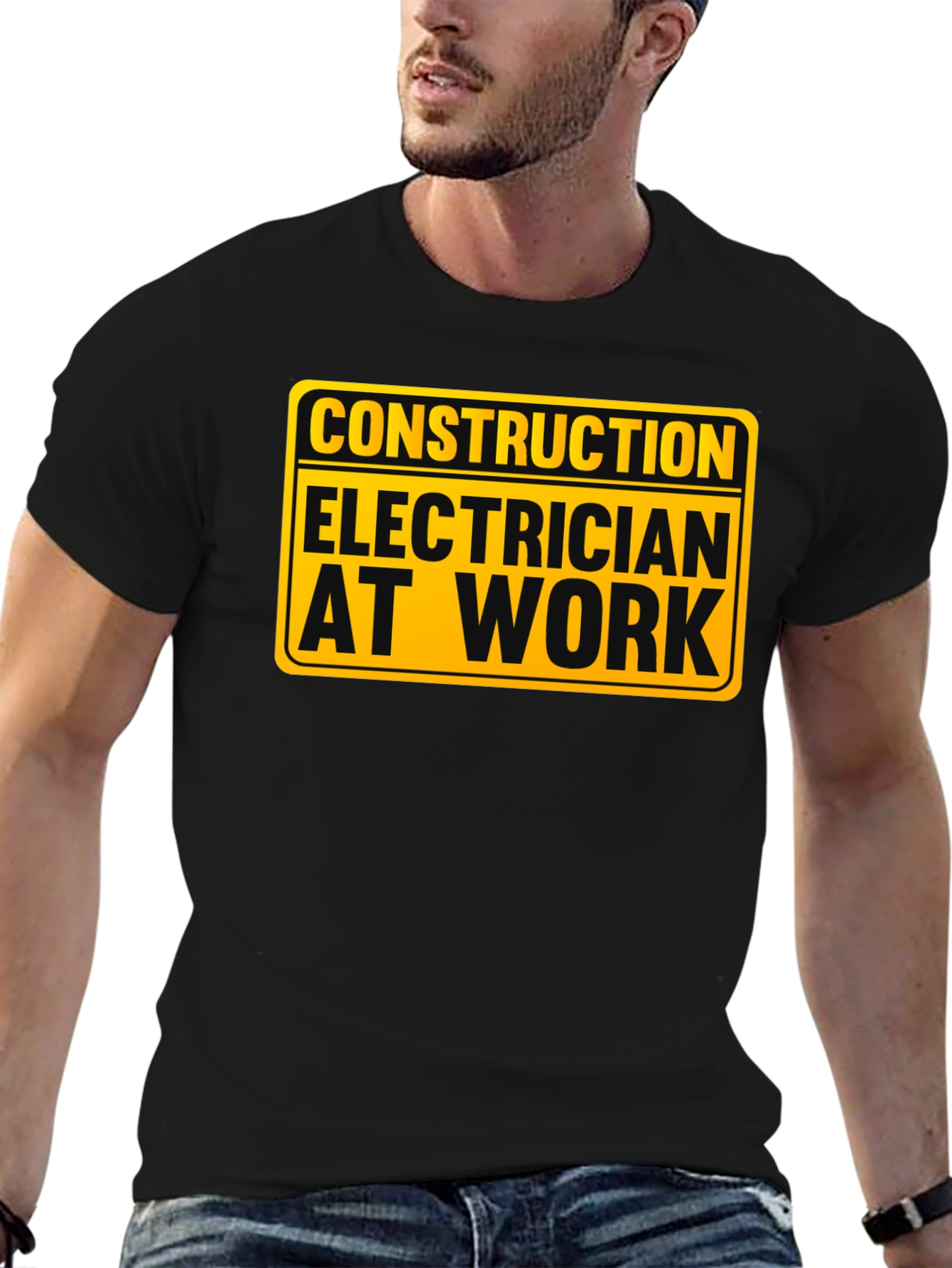 Construction Electrician at Work - Black T-Shirt