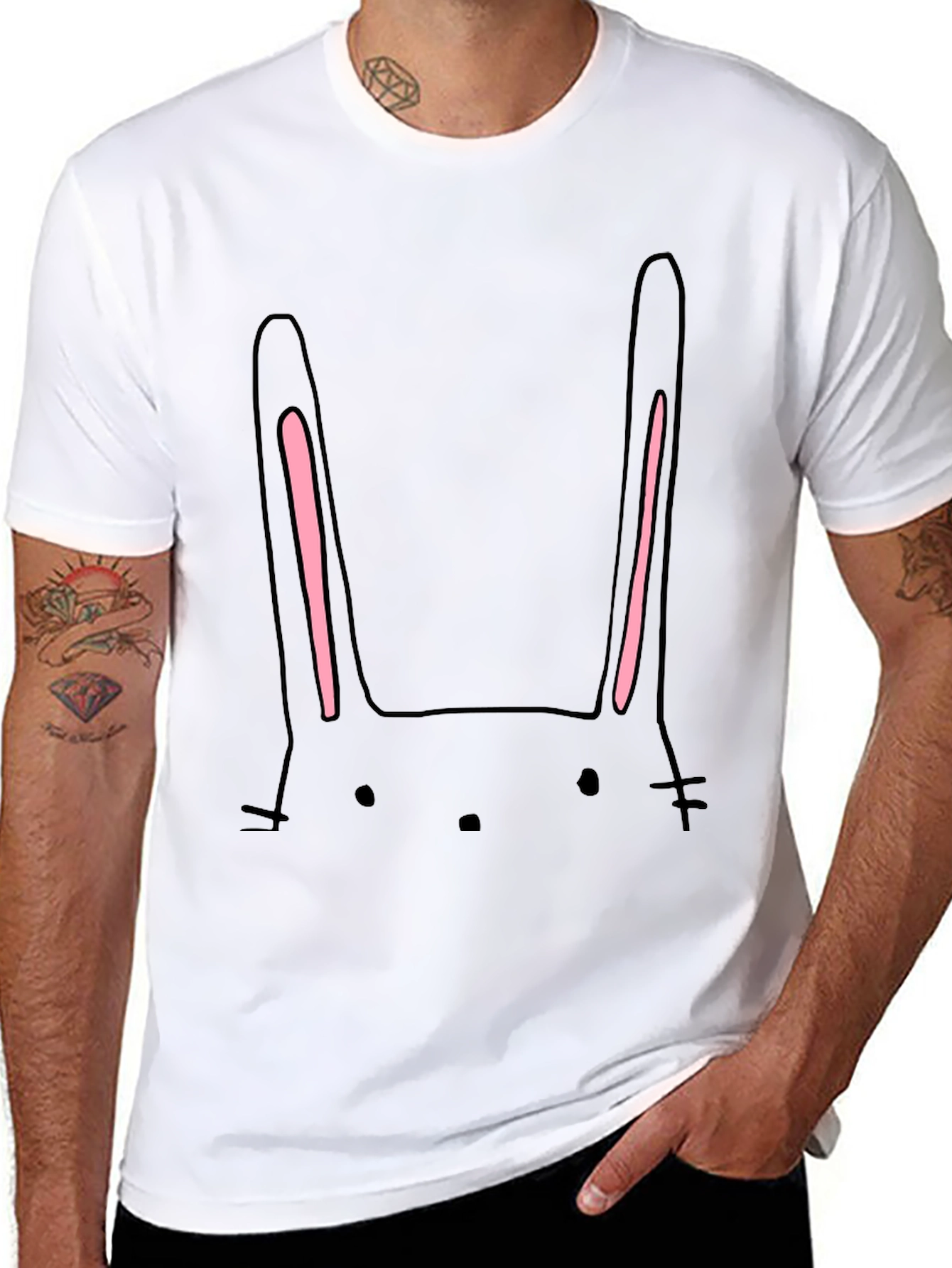 Cute Bunny Face Black T-Shirt
