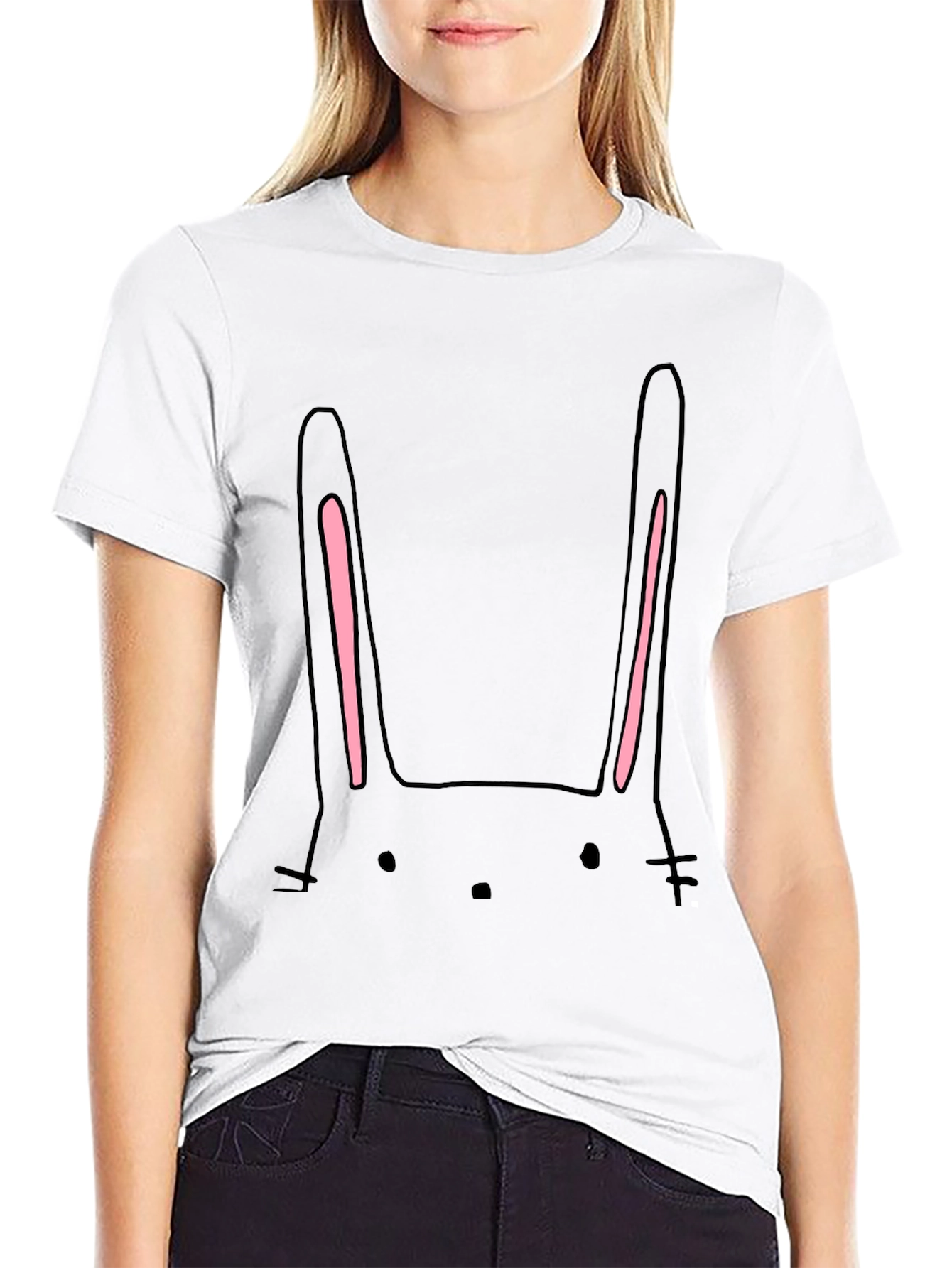 Cute Bunny Face Black T-Shirt