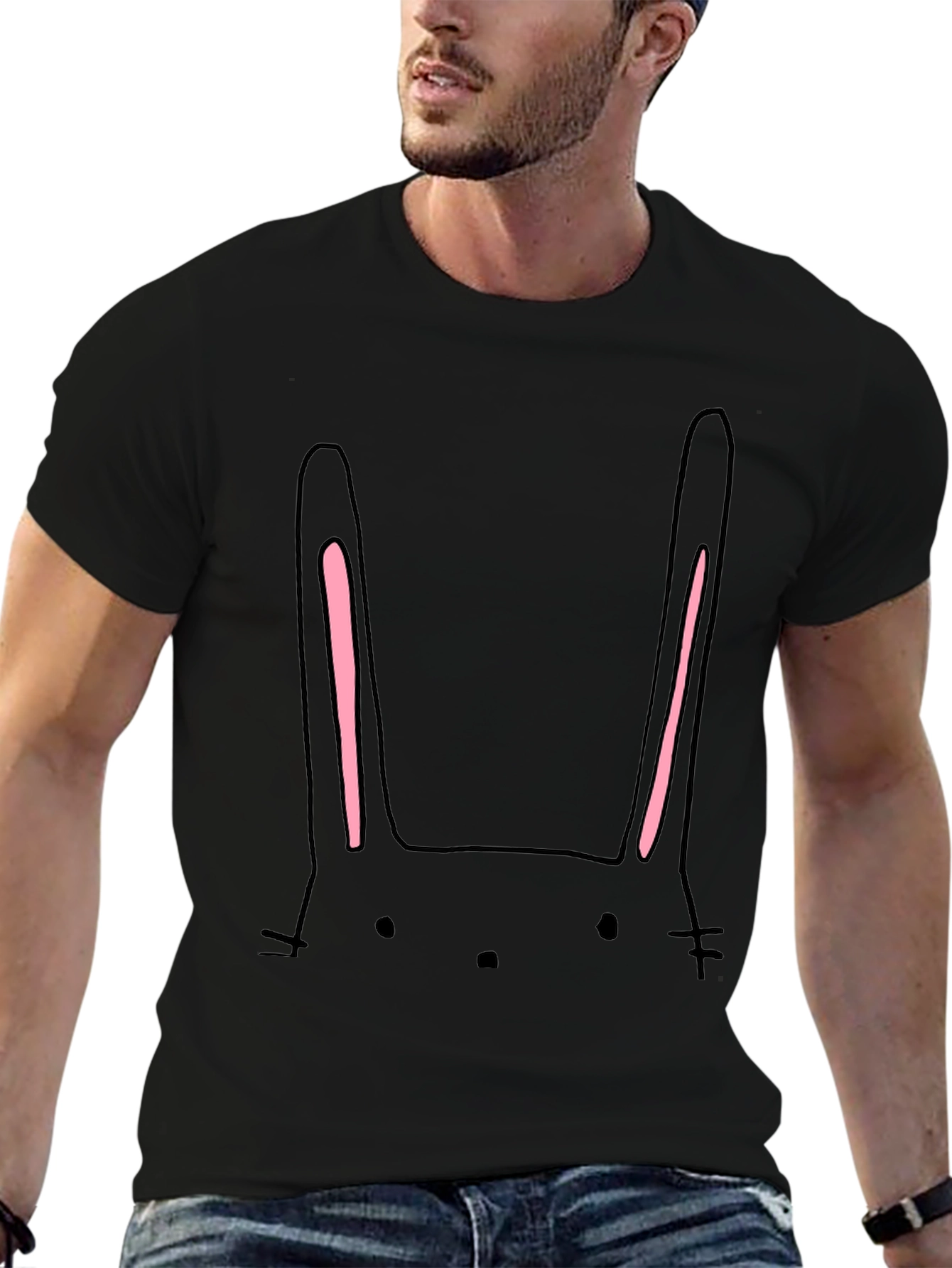 Cute Bunny Face Black T-Shirt