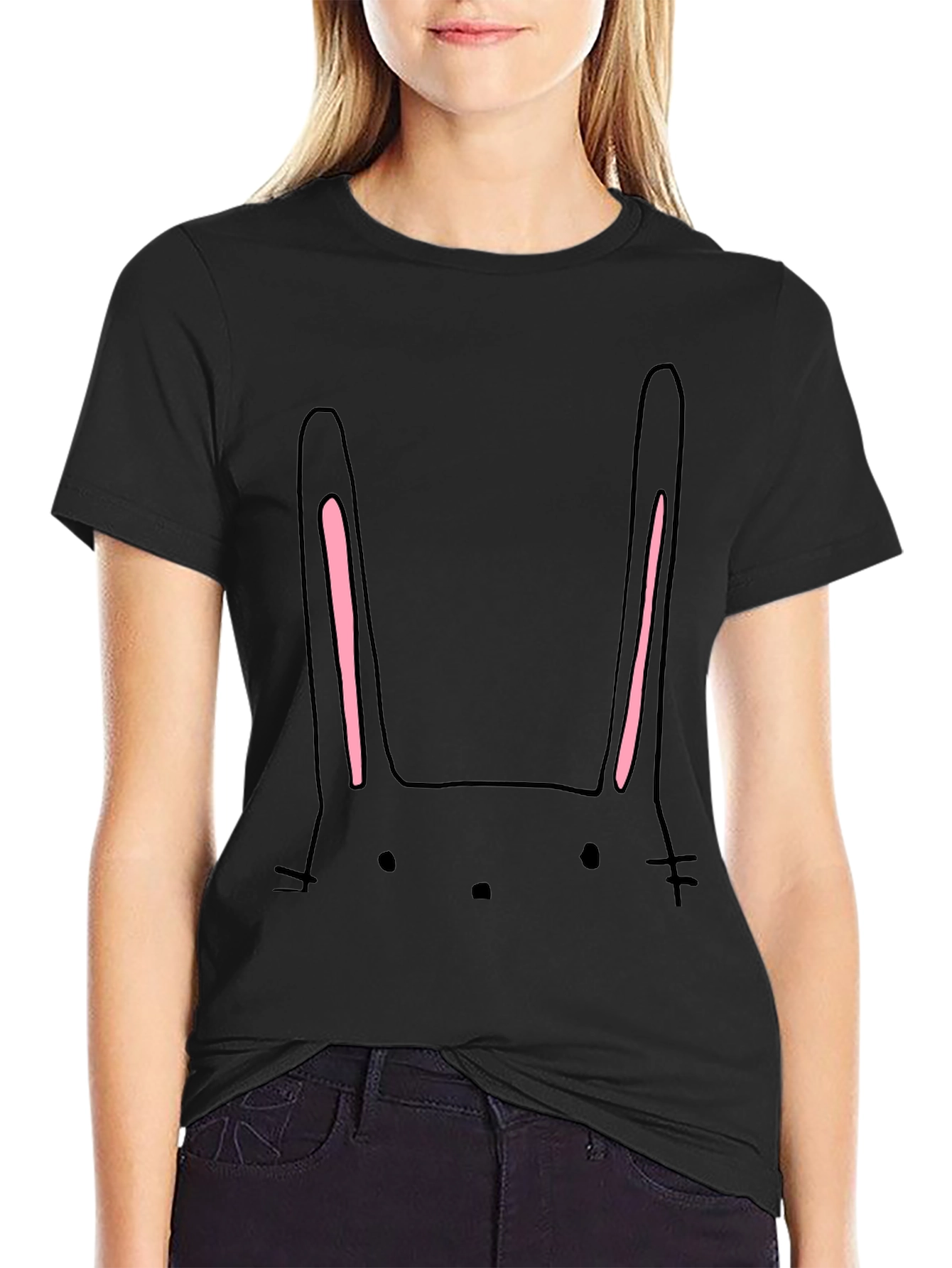Cute Bunny Face Black T-Shirt