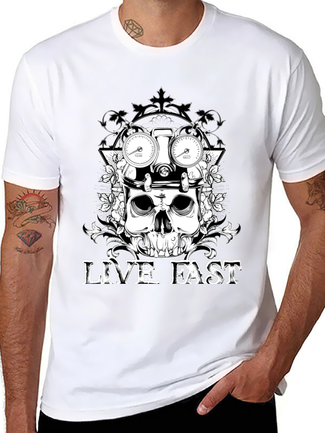 Live Fast Skull Graphic Tee - Black Cotton T-Shirt