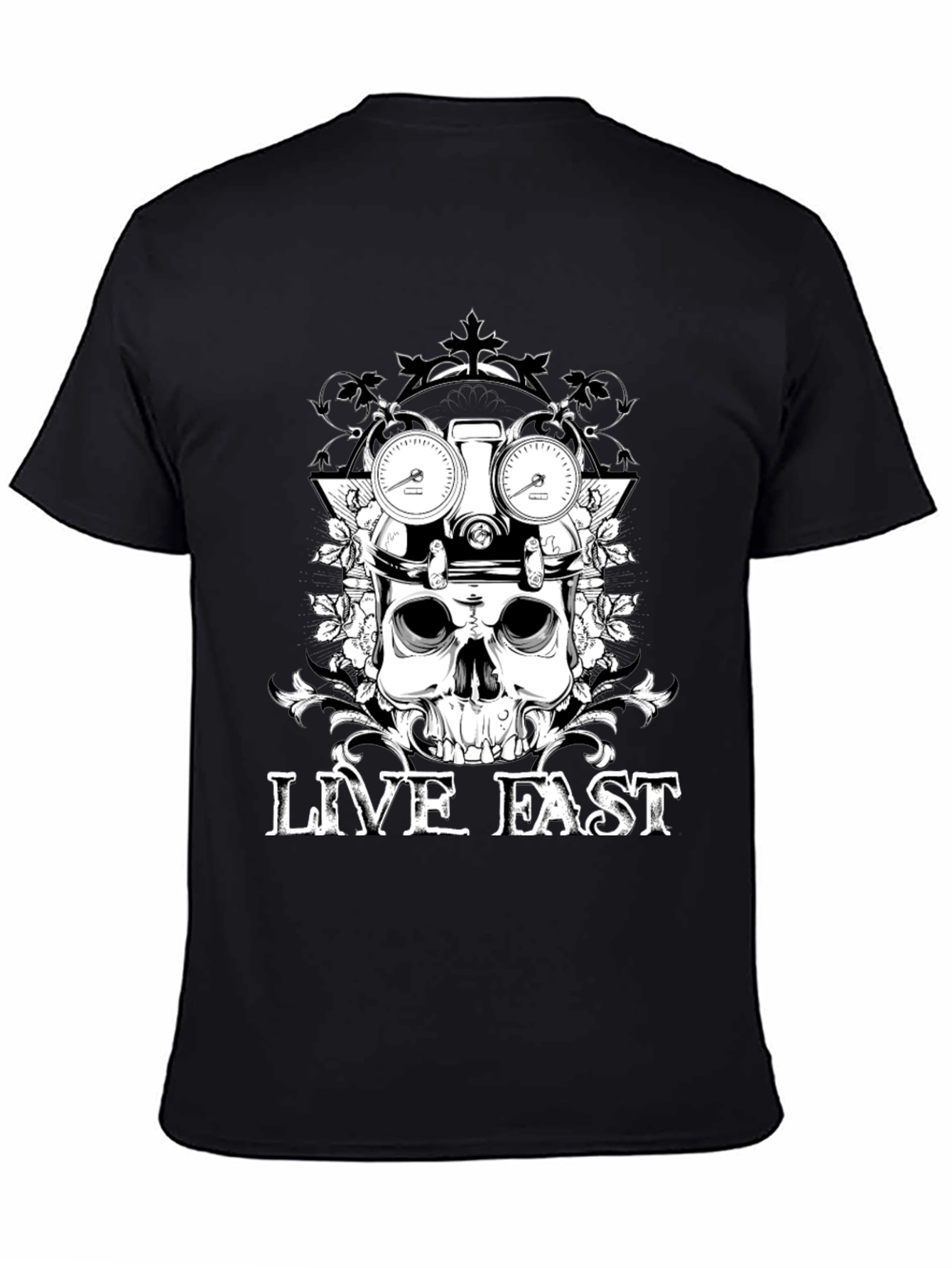 Live Fast Skull Graphic Tee - Black Cotton T-Shirt