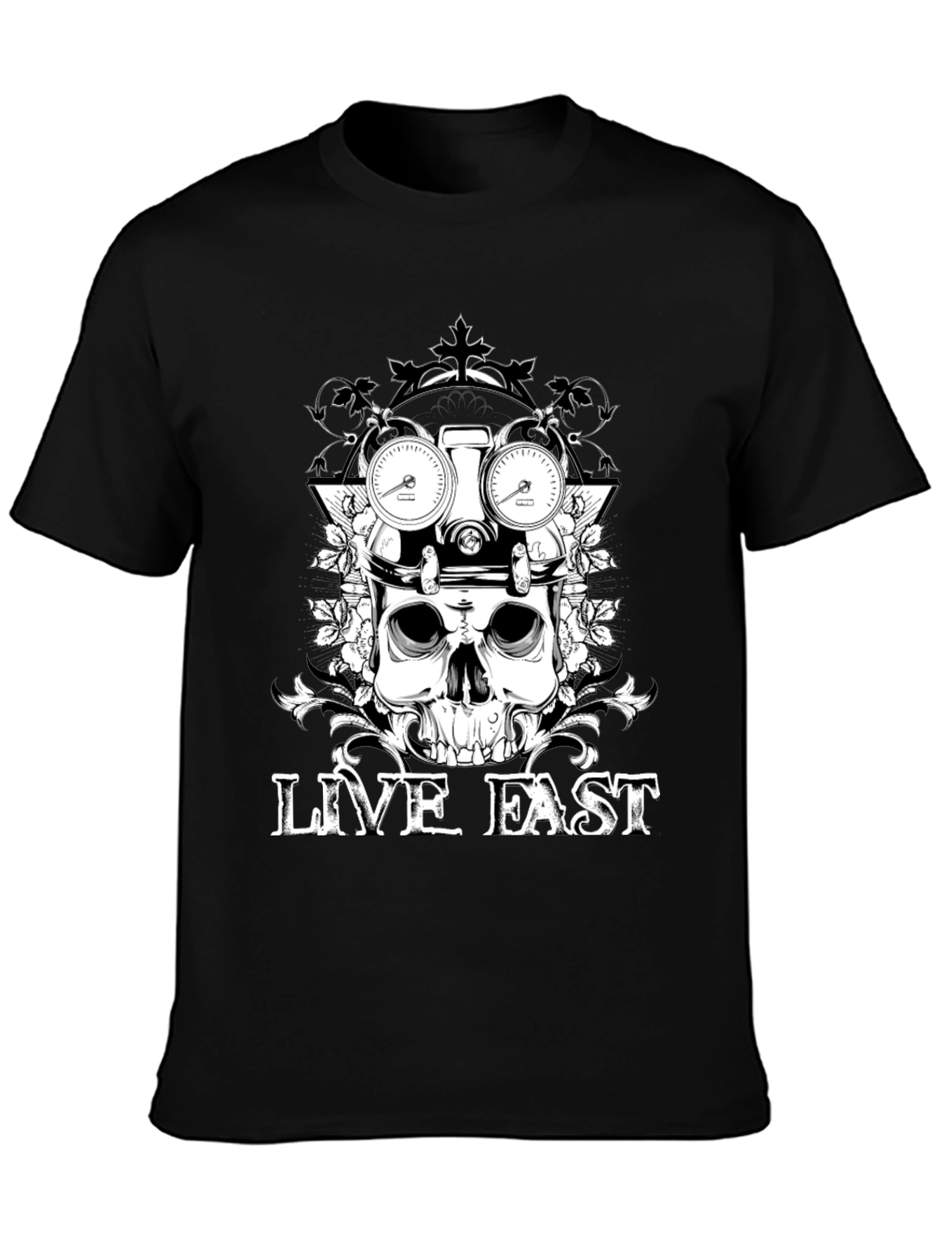 Live Fast Skull Graphic Tee - Black Cotton T-Shirt